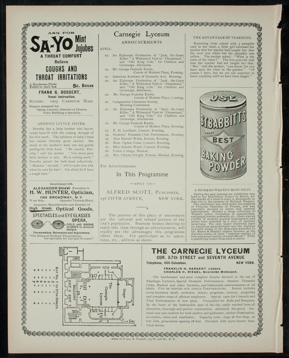 American Academy of Dramatic Arts Private Dress Rehearsal, April 19, 1900, program page 4