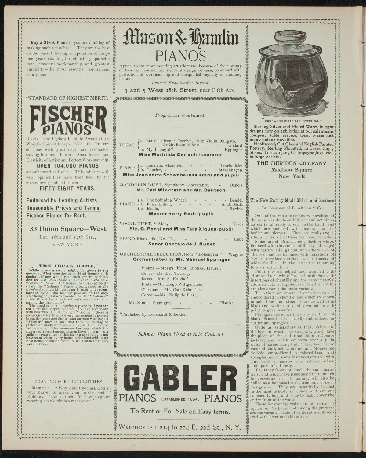 Eppinger Conservatory of Music Faculty and Student Recital, March 26, 1898, program page 6