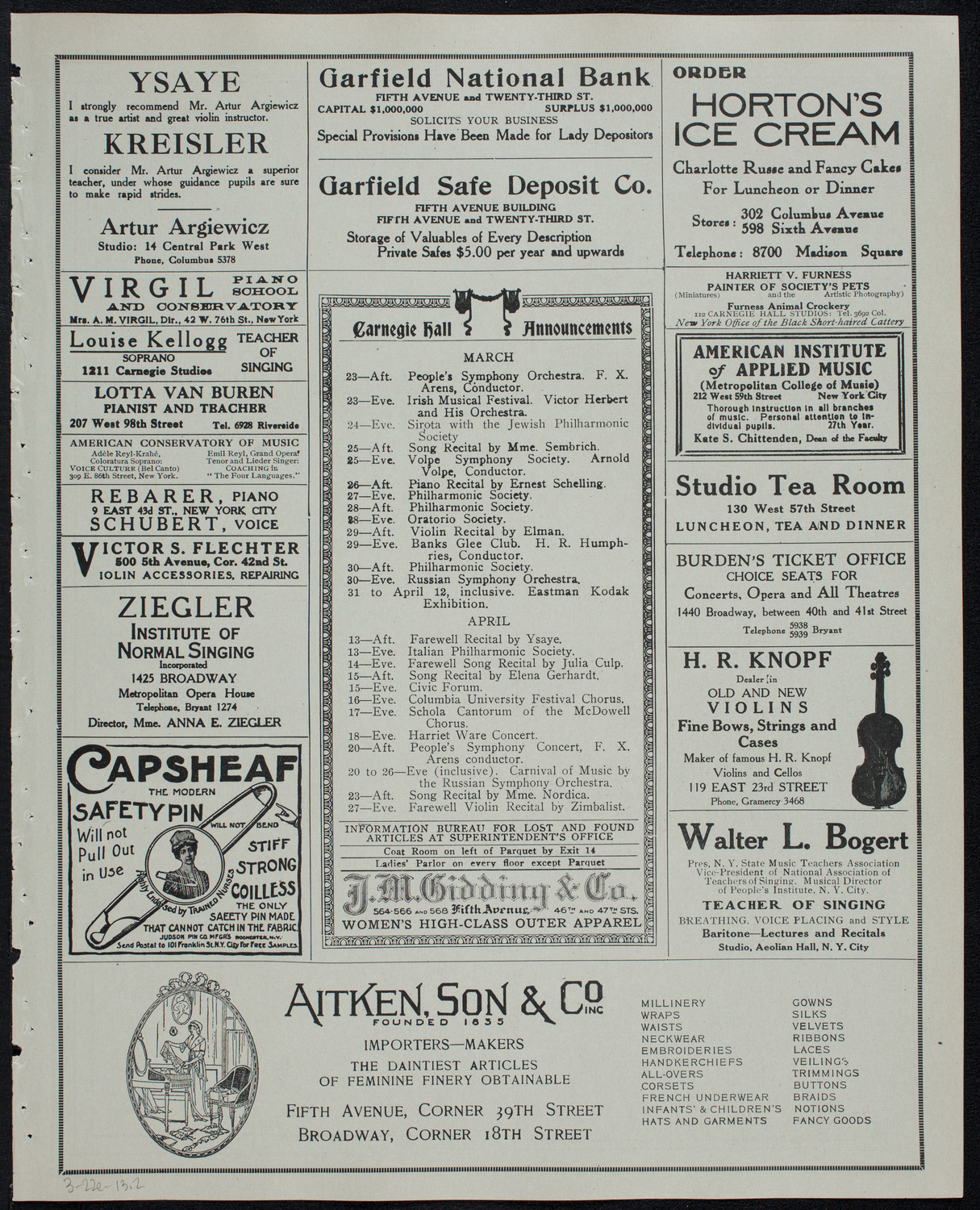 Russian Symphony Society of New York, March 22, 1913, program page 3