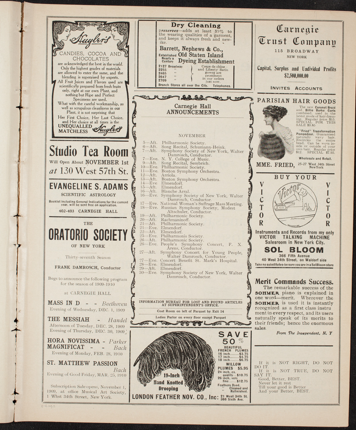 New York Philharmonic, November 4, 1909, program page 3
