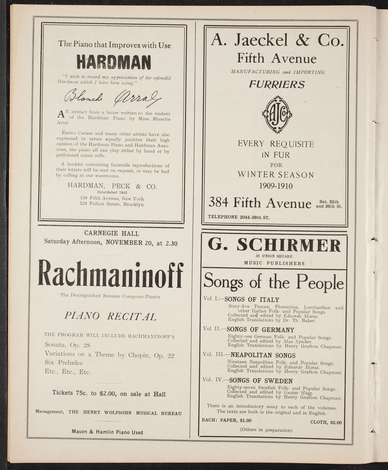 New York Philharmonic, November 10, 1909, program page 8