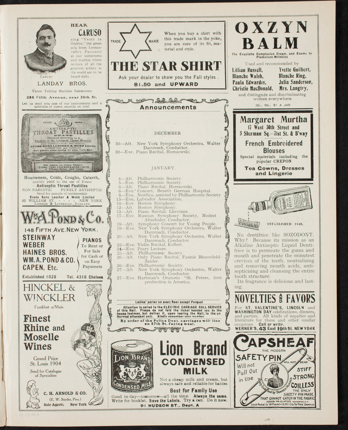 New York Symphony Orchestra, December 29, 1906, program page 3
