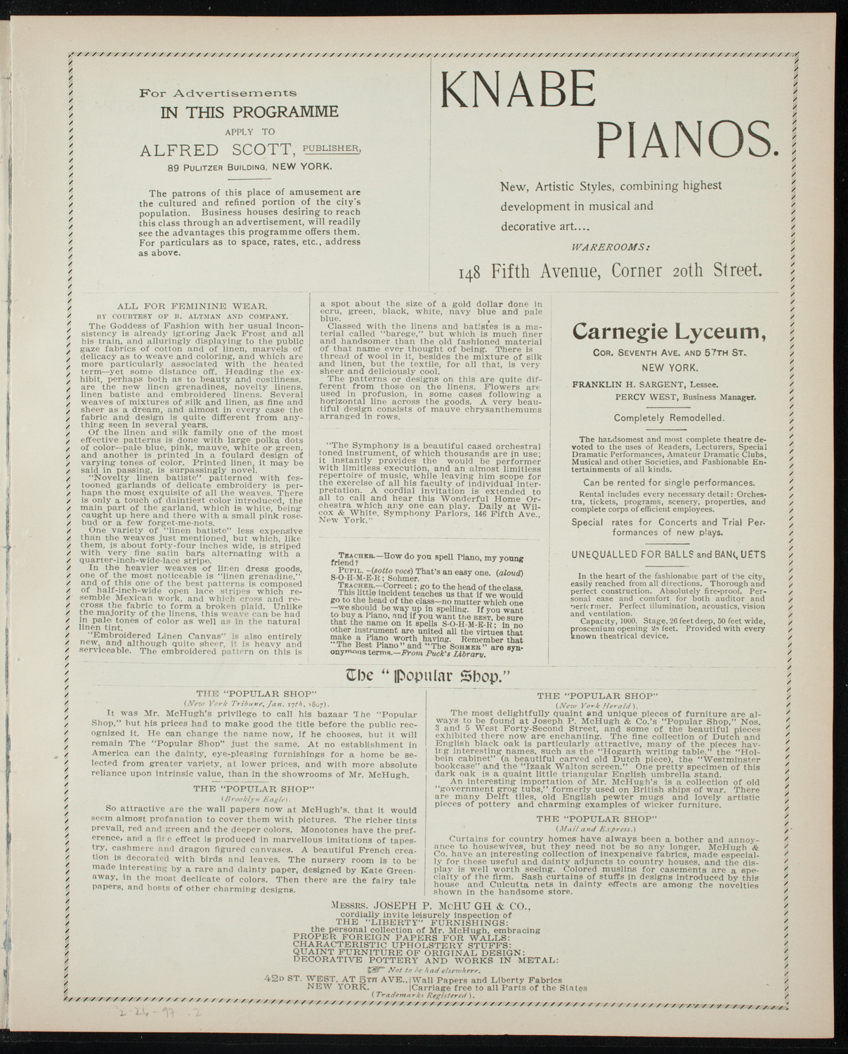 Lecture by William Jennings Bryan, February 26, 1897, program page 3