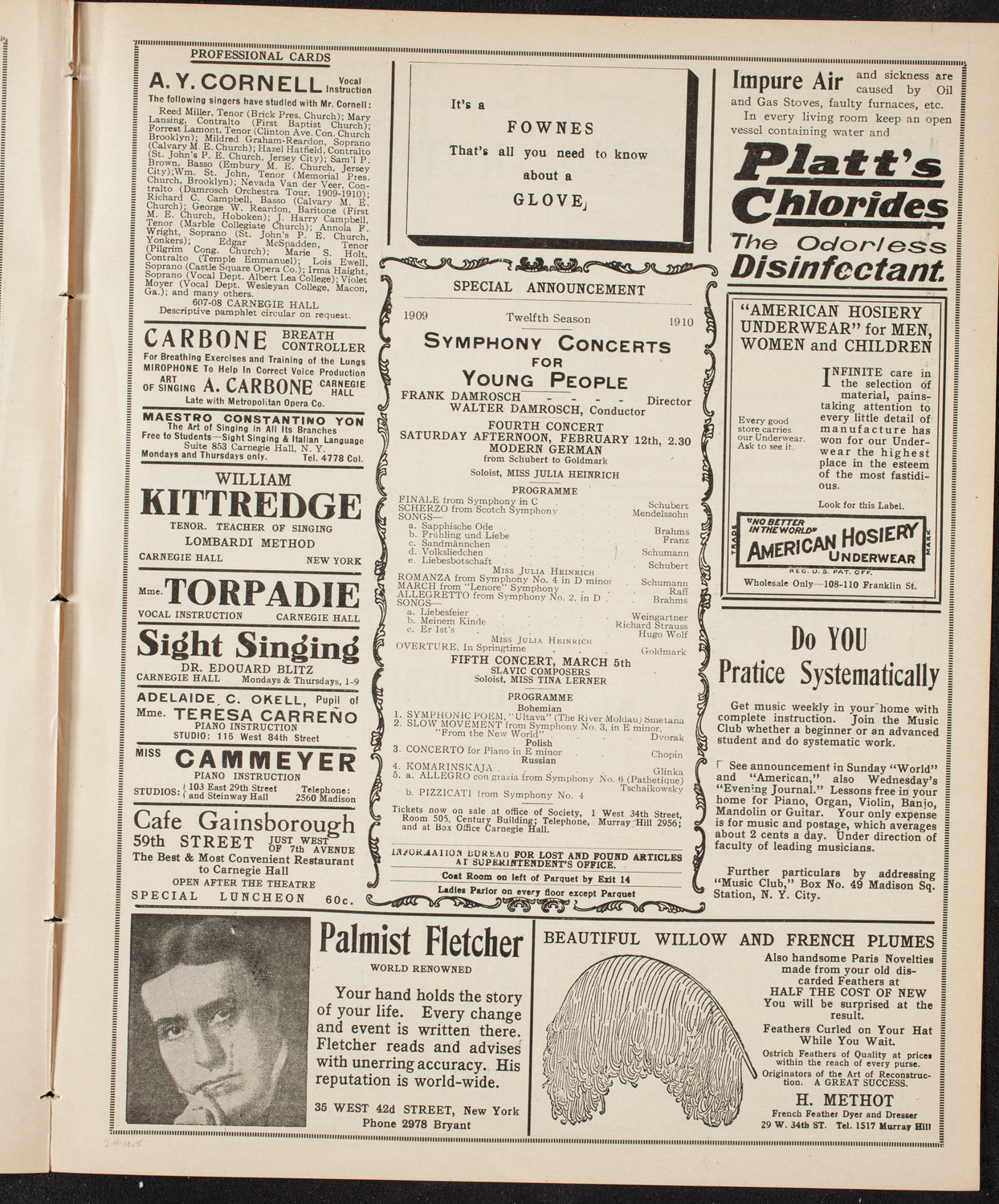 New York Philharmonic, February 4, 1910, program page 9