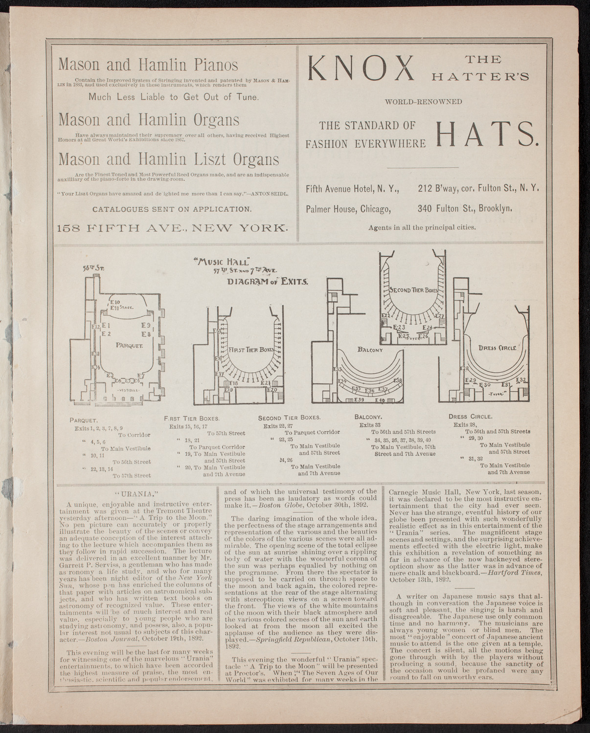 Benefit: Roman Catholic Orphan Asylums, November 17, 1892, program page 3
