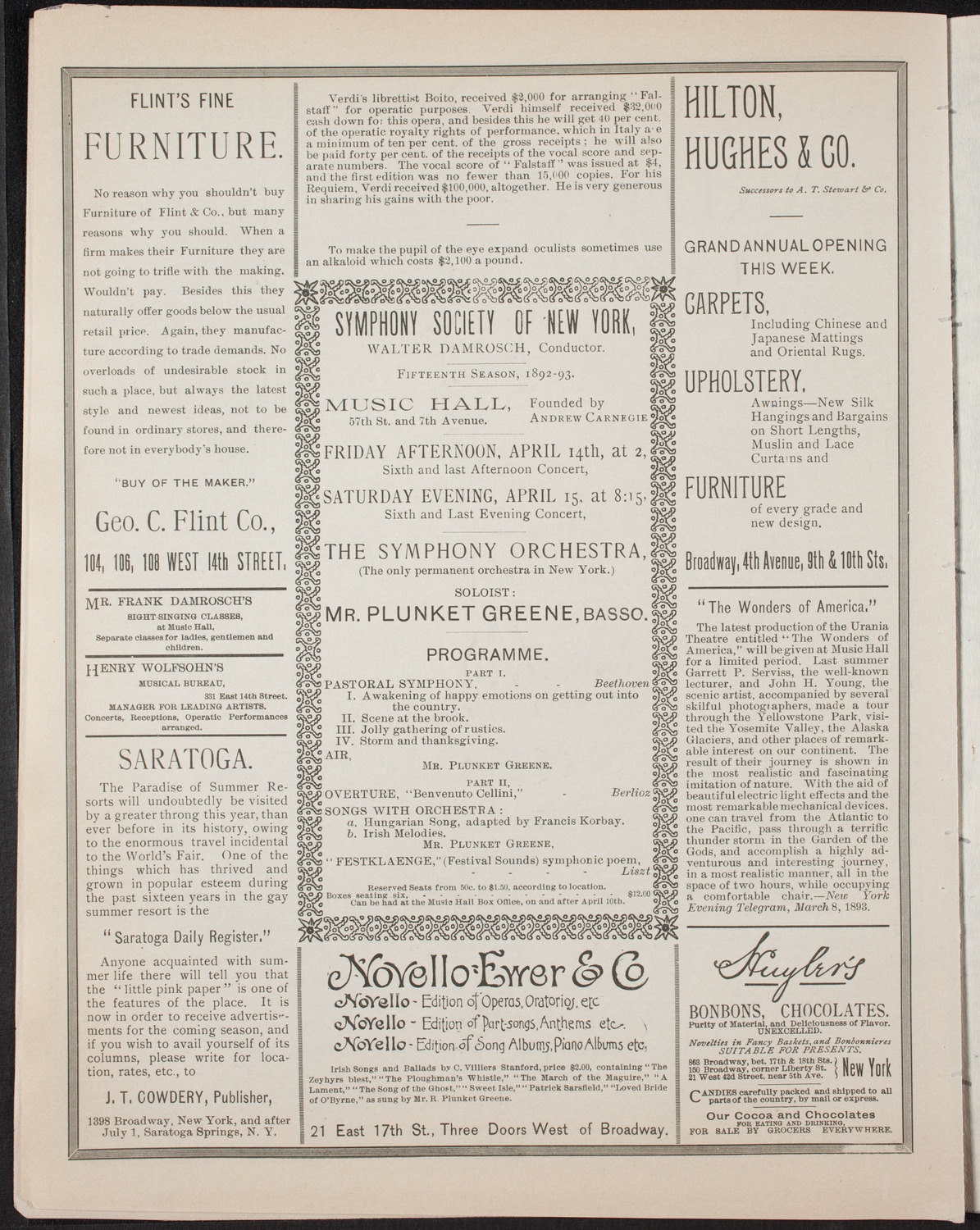 Damrosch Sunday Concert, April 9, 1893, program page 6