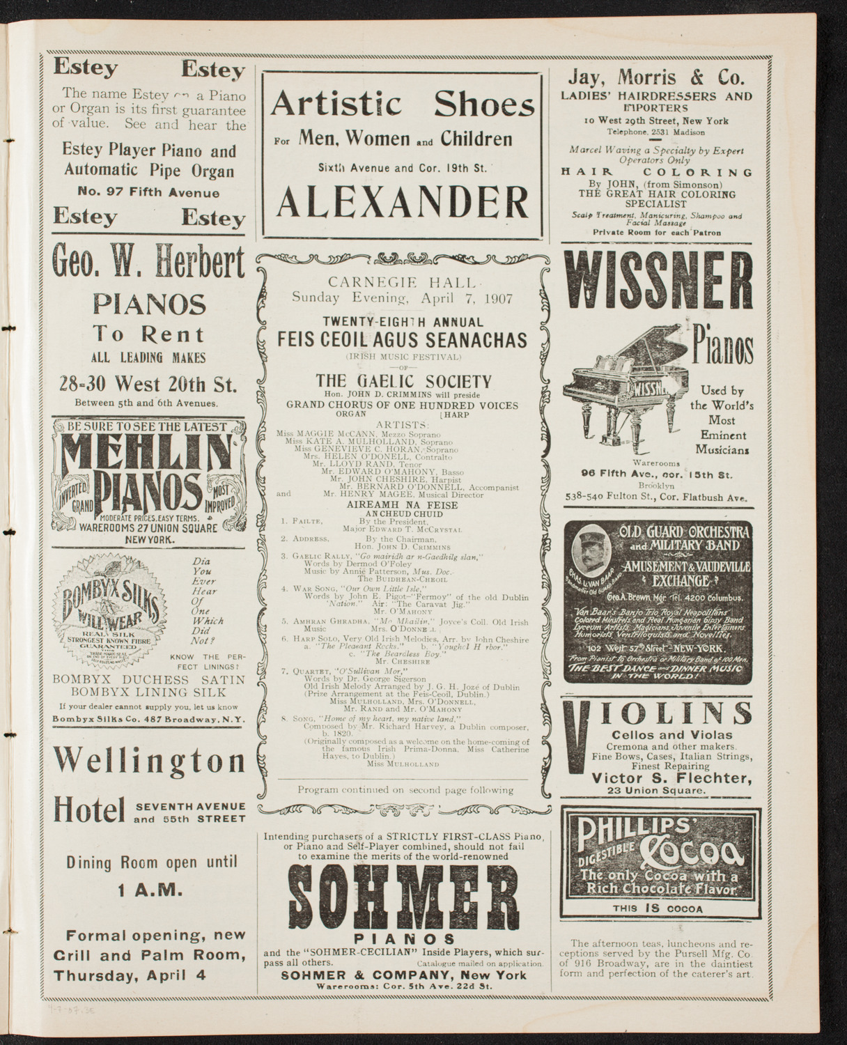 Gaelic Society: Feis Ceoil Agus Seanachas, April 7, 1907, program page 5