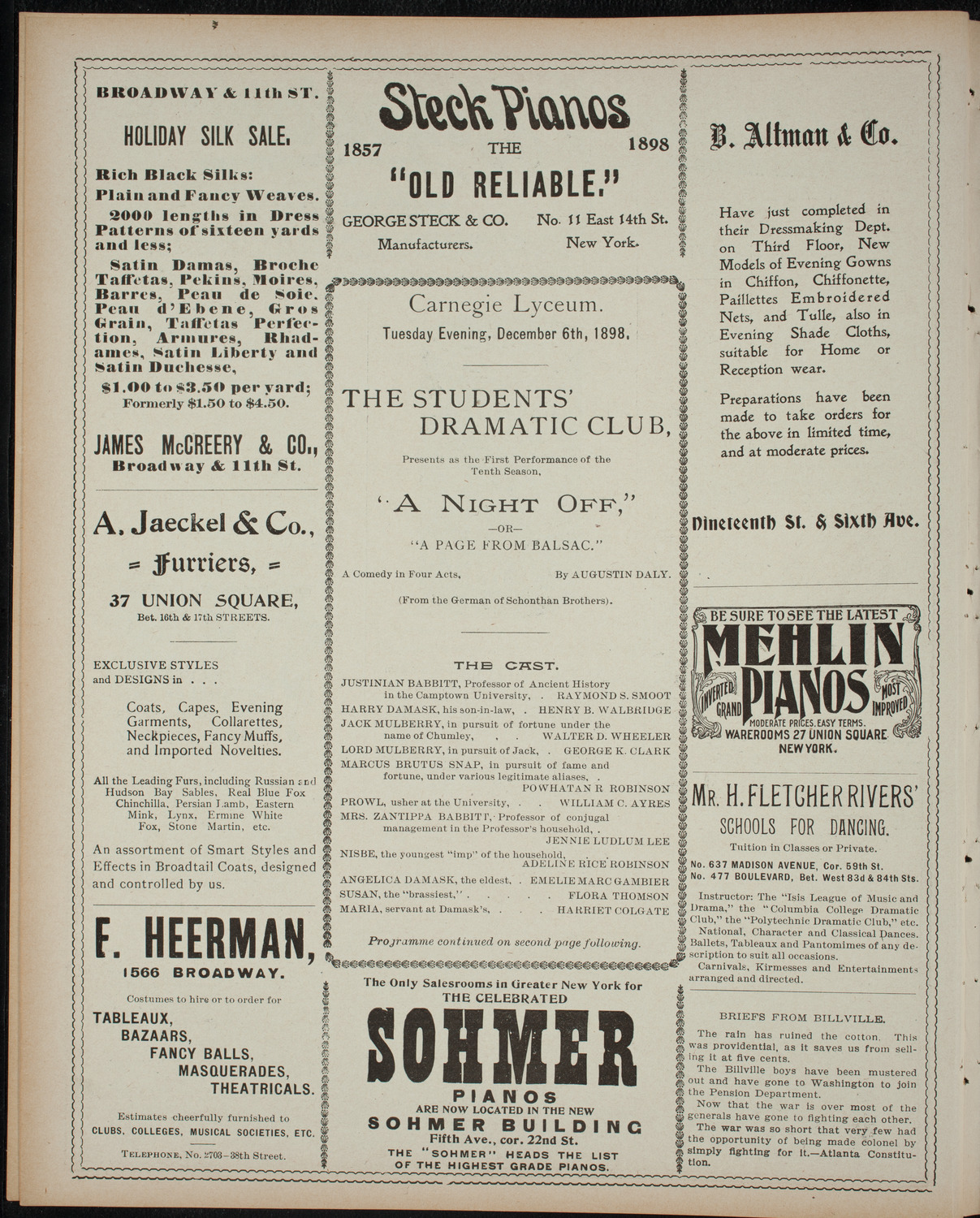 Students' Dramatic Club, December 6, 1898, program page 4