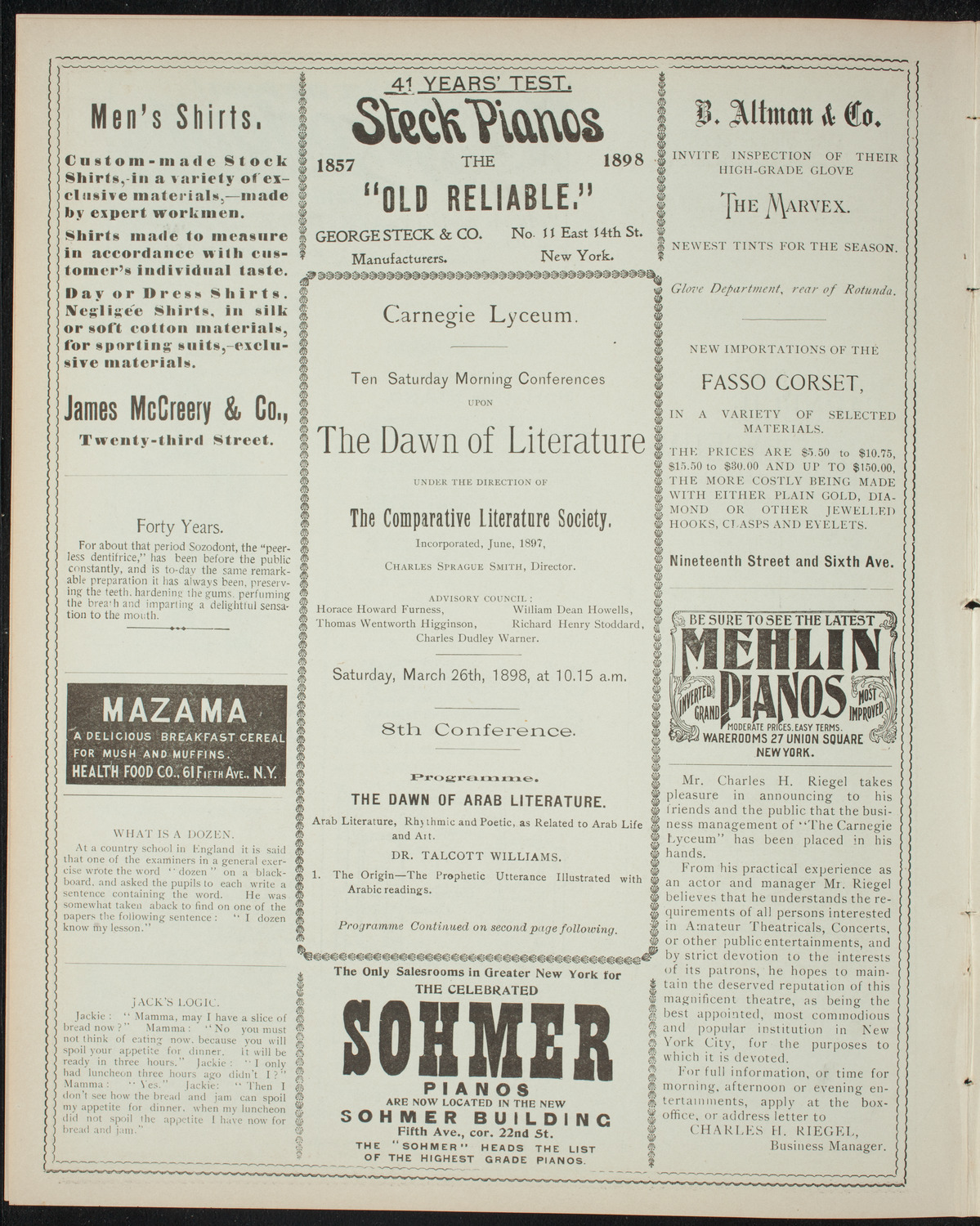 Comparative Literature Society Saturday Morning Conference, March 26, 1898, program page 4