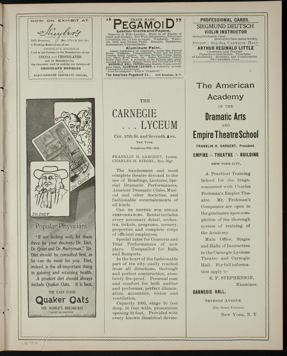 Vittorio Girardi and Others, January 31, 1899, program page 7