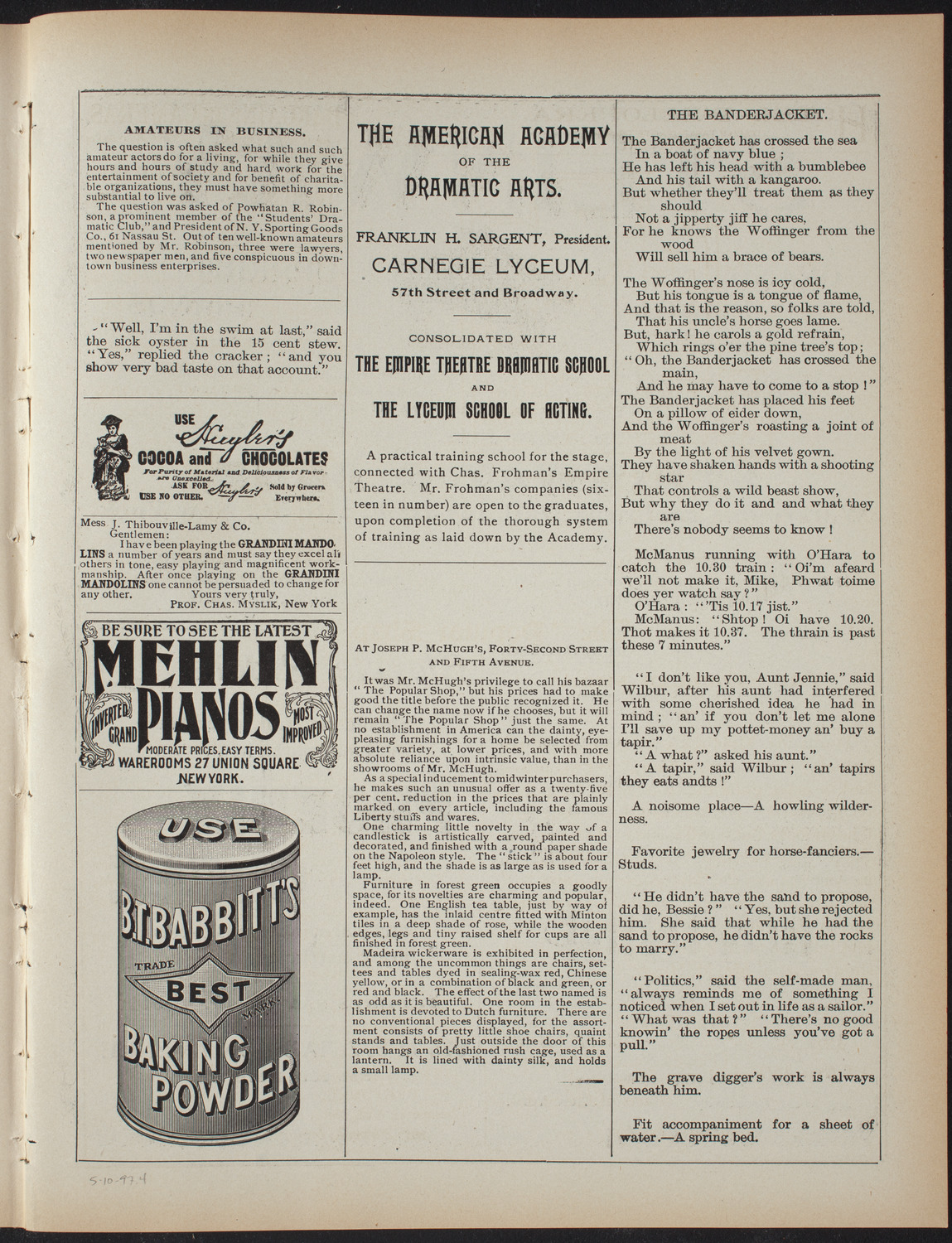 Benefit for the Sick and Wounded of the Cuban Revolution, May 10, 1897, program page 7