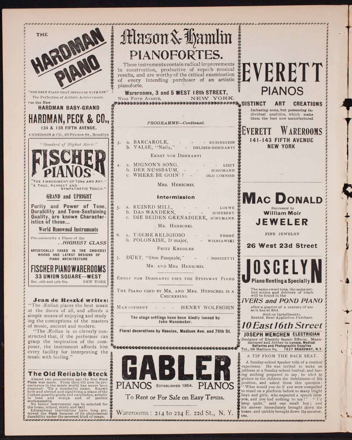 Benefit: Workingman's School and District Nursing Department, January 7, 1901, program page 6