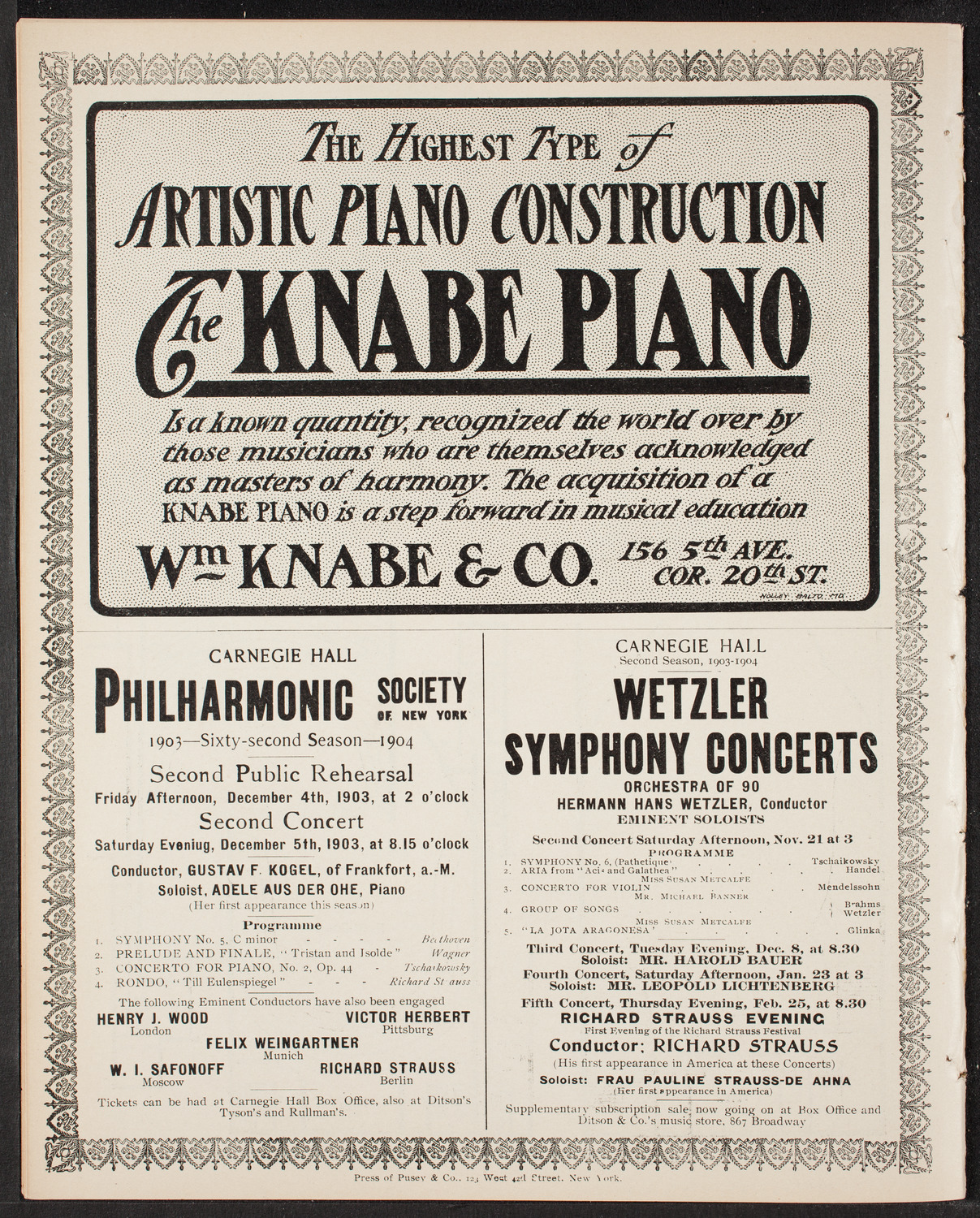 Jacques Thibaud, Violin, November 20, 1903, program page 12
