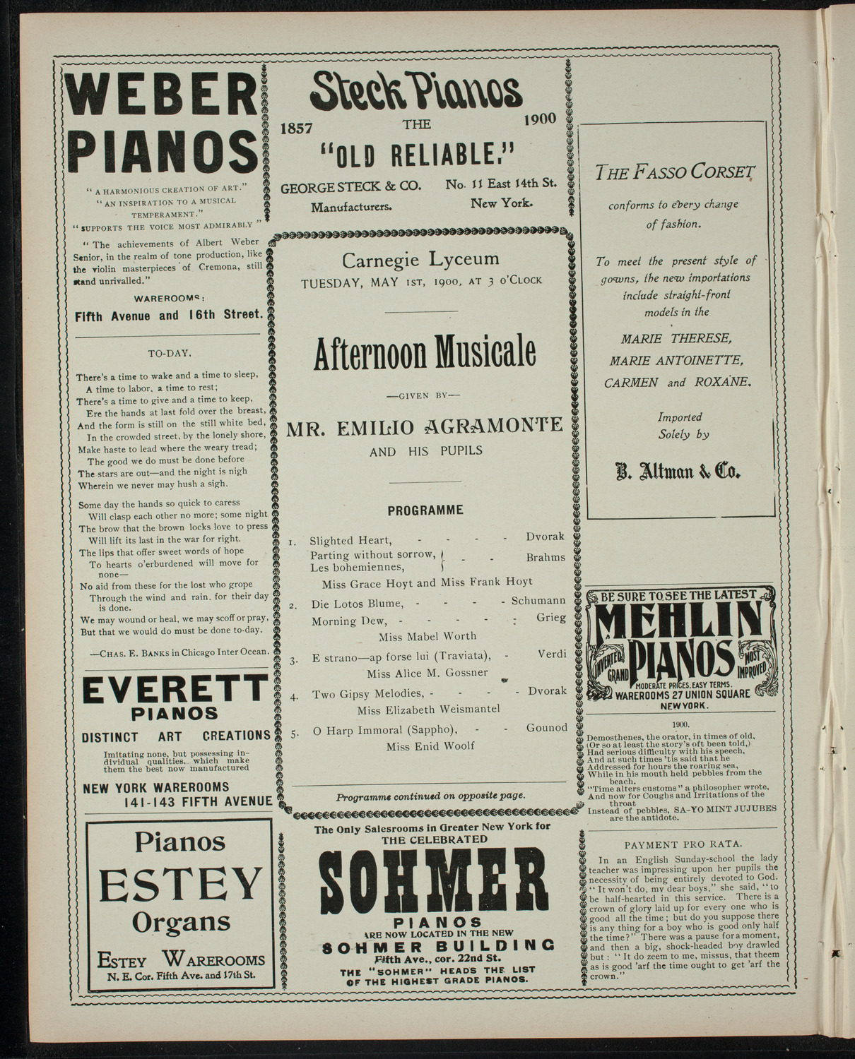 Afternoon Musicale: Emilio Agramonte and his Pupils, May 1, 1900, program page 2