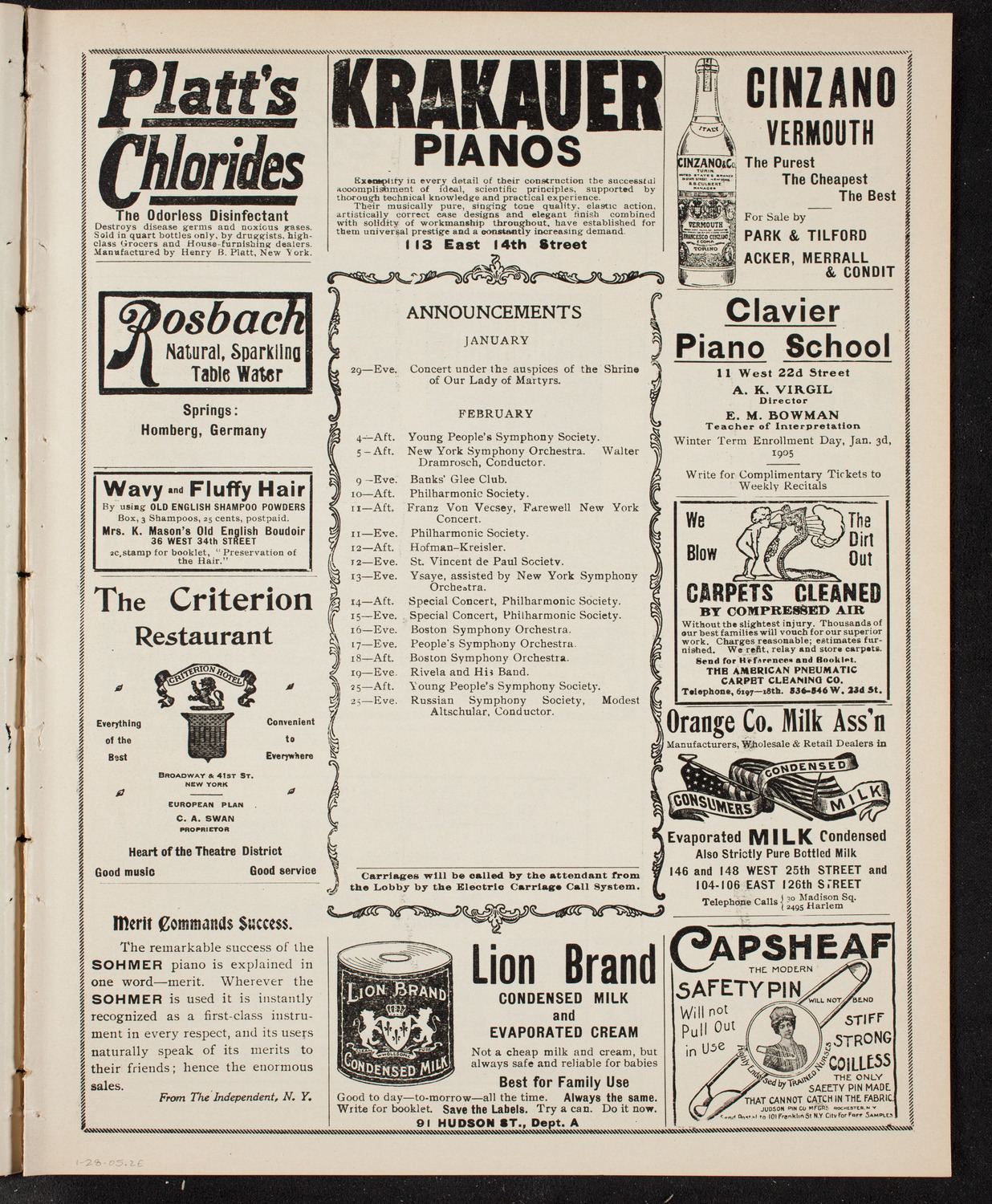 New York Philharmonic, January 28, 1905, program page 3