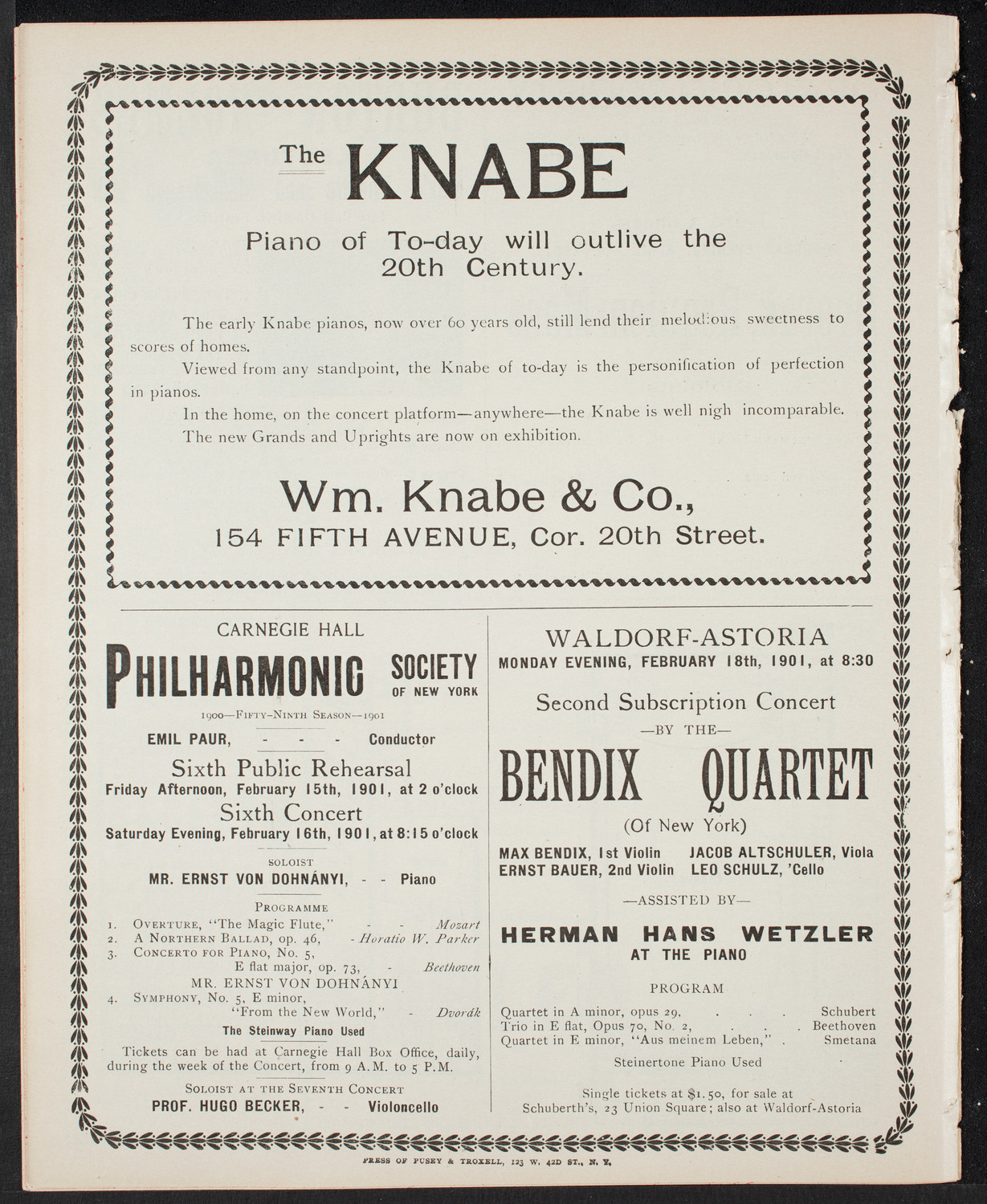 Pittsburgh Symphony Orchestra, February 12, 1901, program page 8