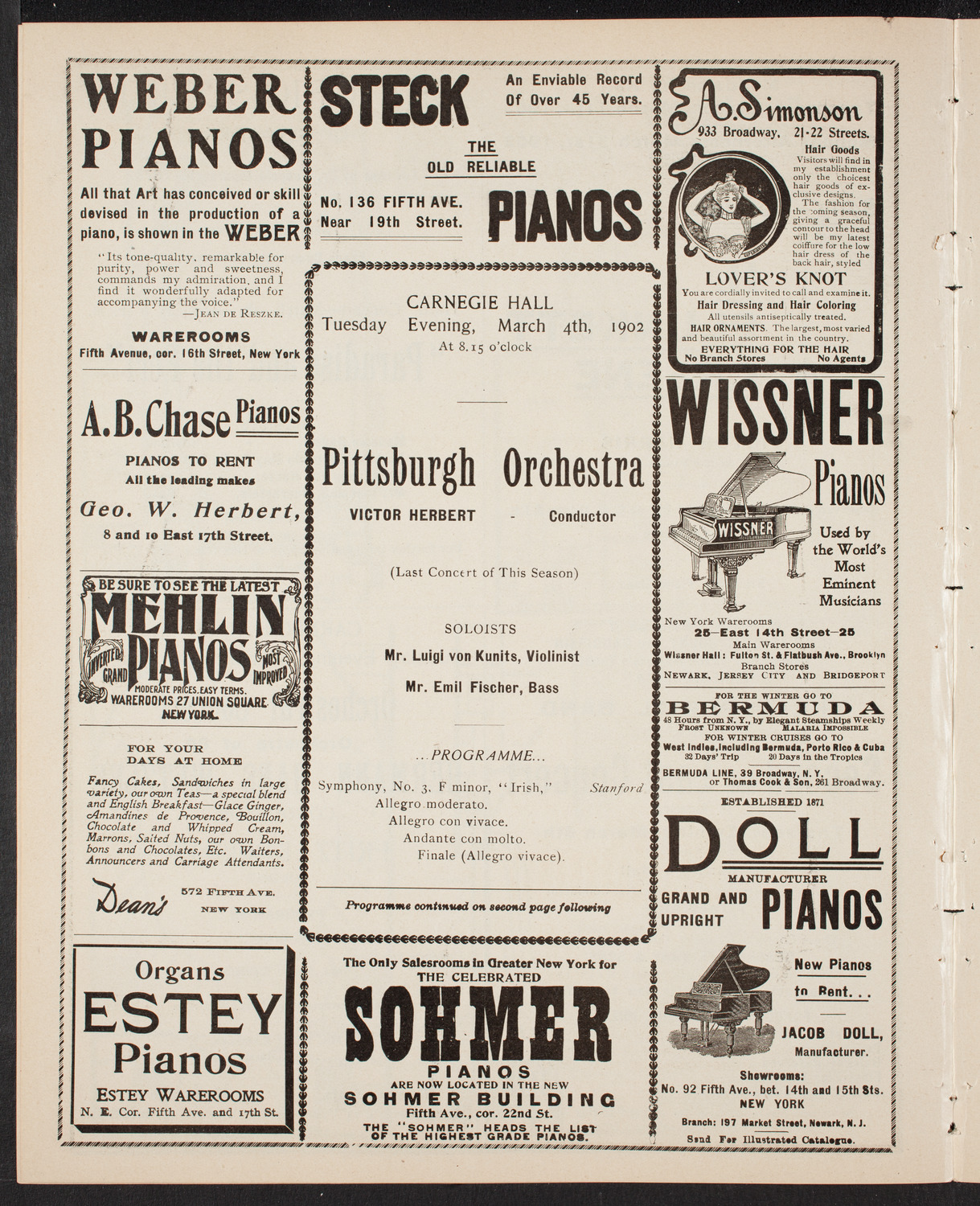 Pittsburgh Symphony Orchestra, March 4, 1902, program page 6