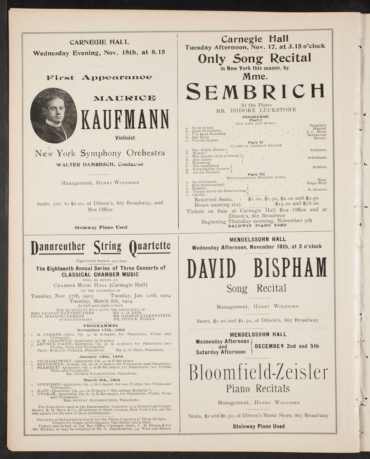 New York Philharmonic, November 13, 1903, program page 10