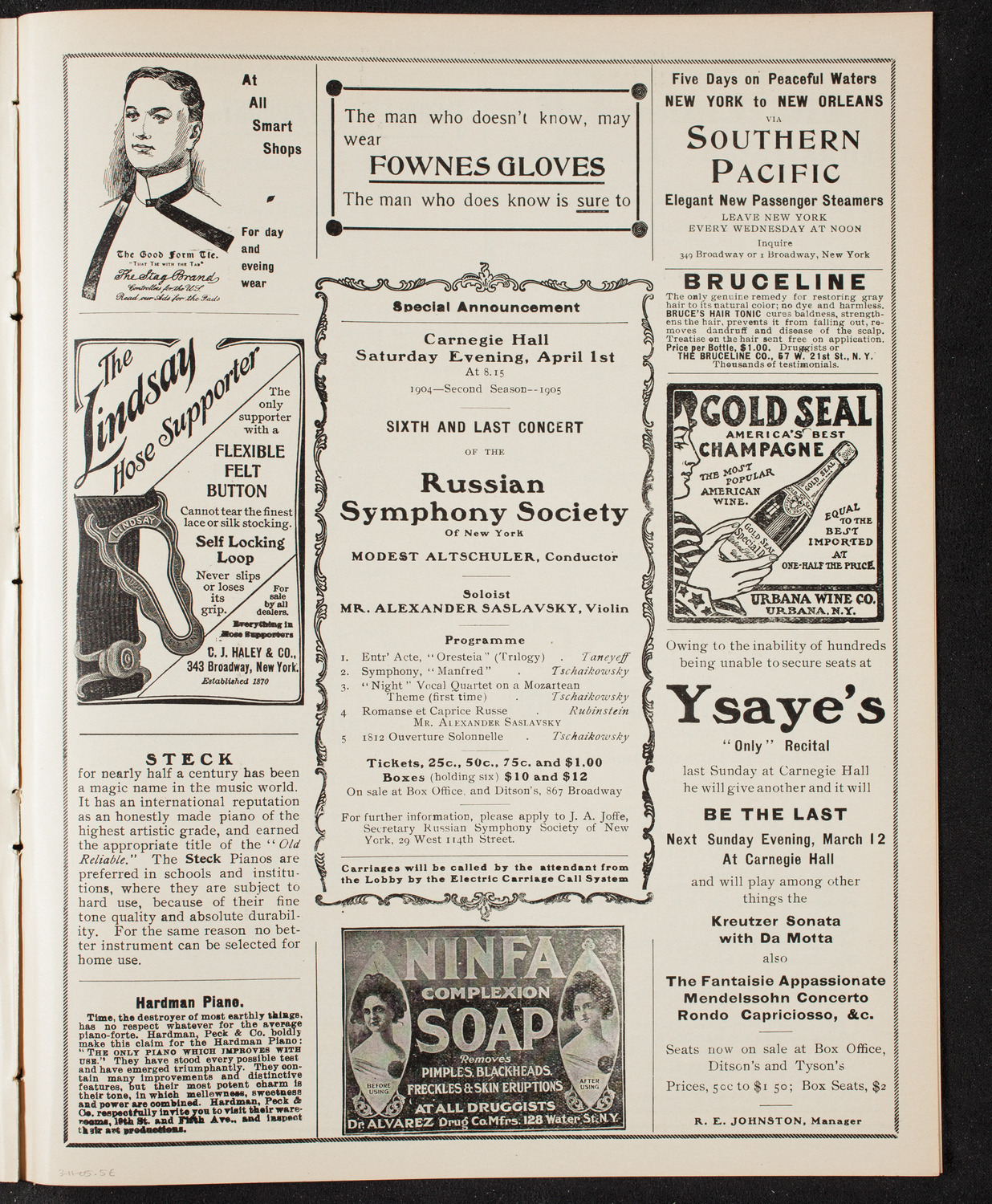 Russian Symphony Society of New York, March 11, 1905, program page 9