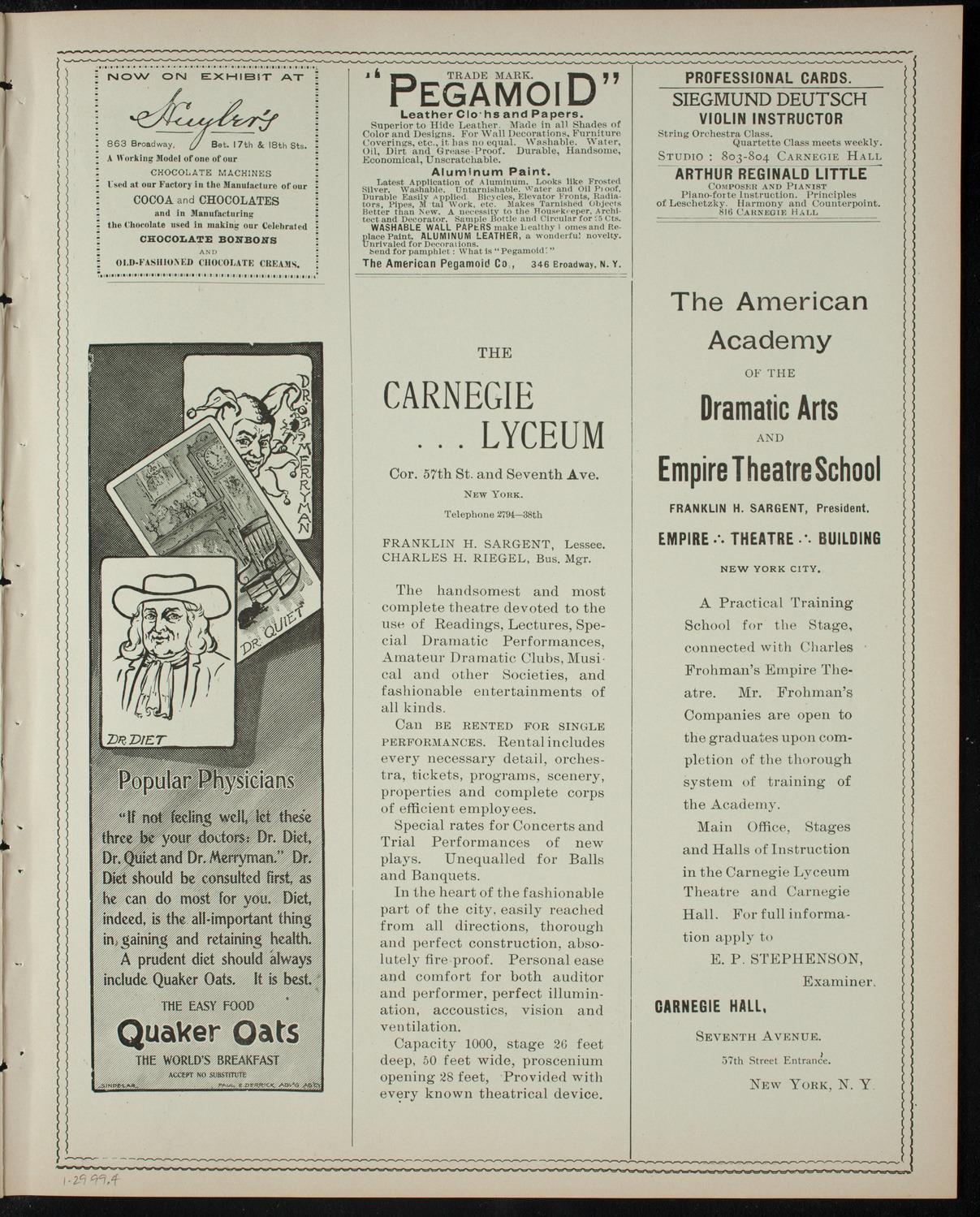 Saul Brant and Others/ Benefit: Kurnick Benevolent Association, January 29, 1899, program page 7