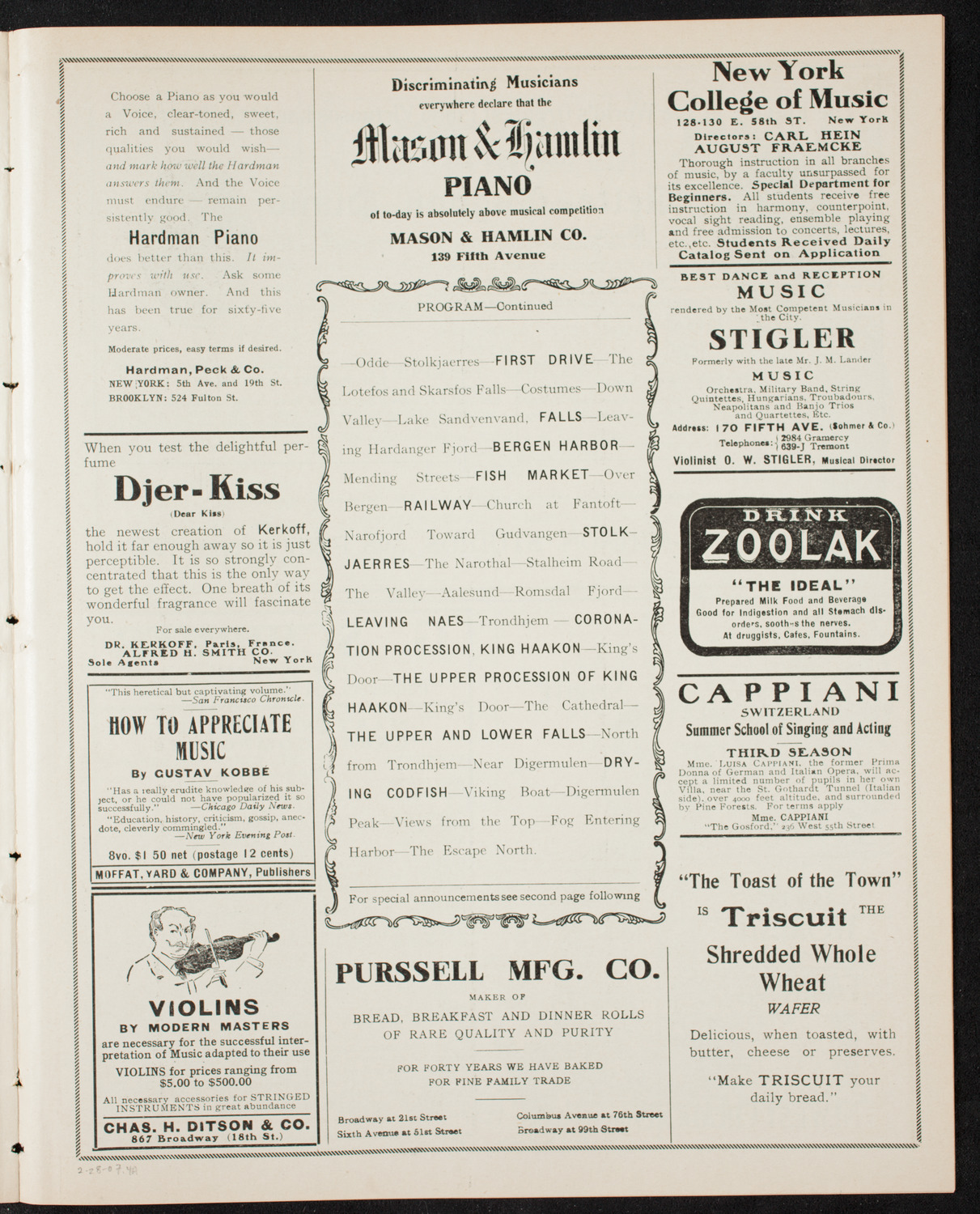 Elmendorf Lecture: Norway, February 28, 1907, program page 7