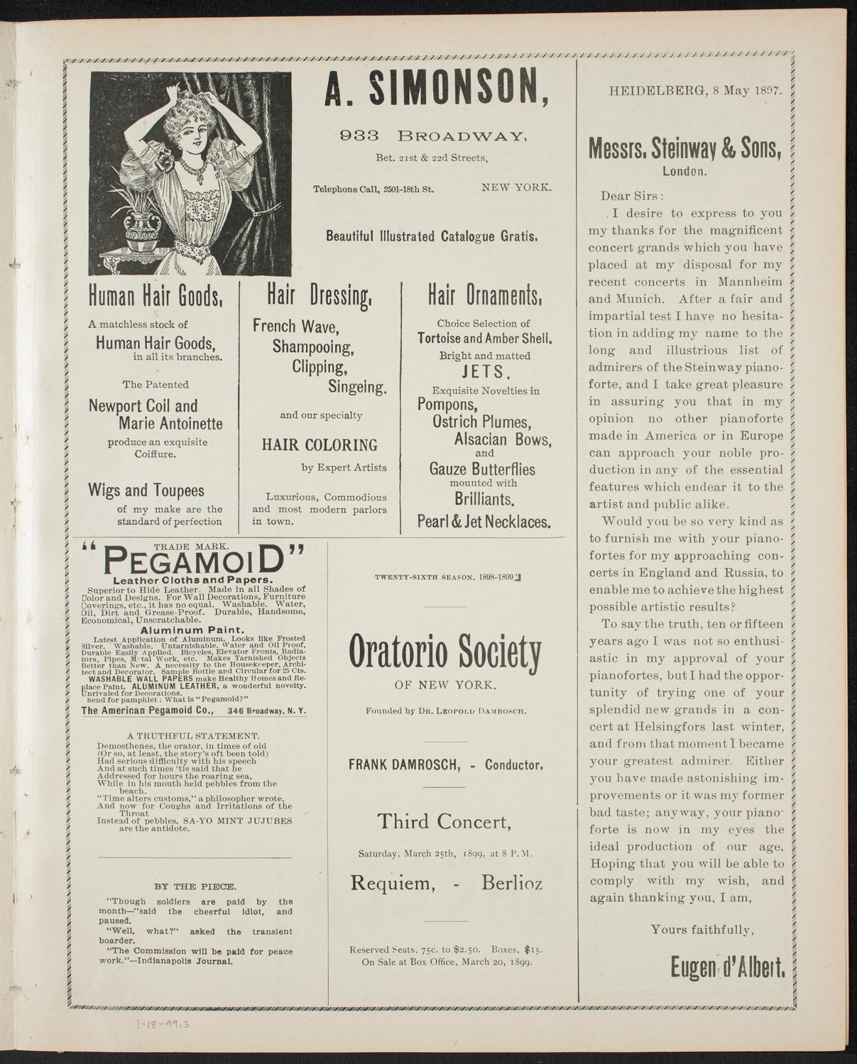 Emil Sauer, Piano, January 18, 1899, program page 5