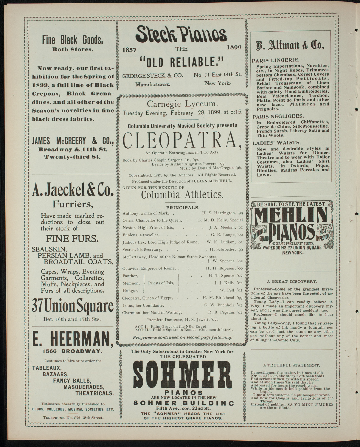 Columbia University Musical Society, February 28, 1899, program page 4