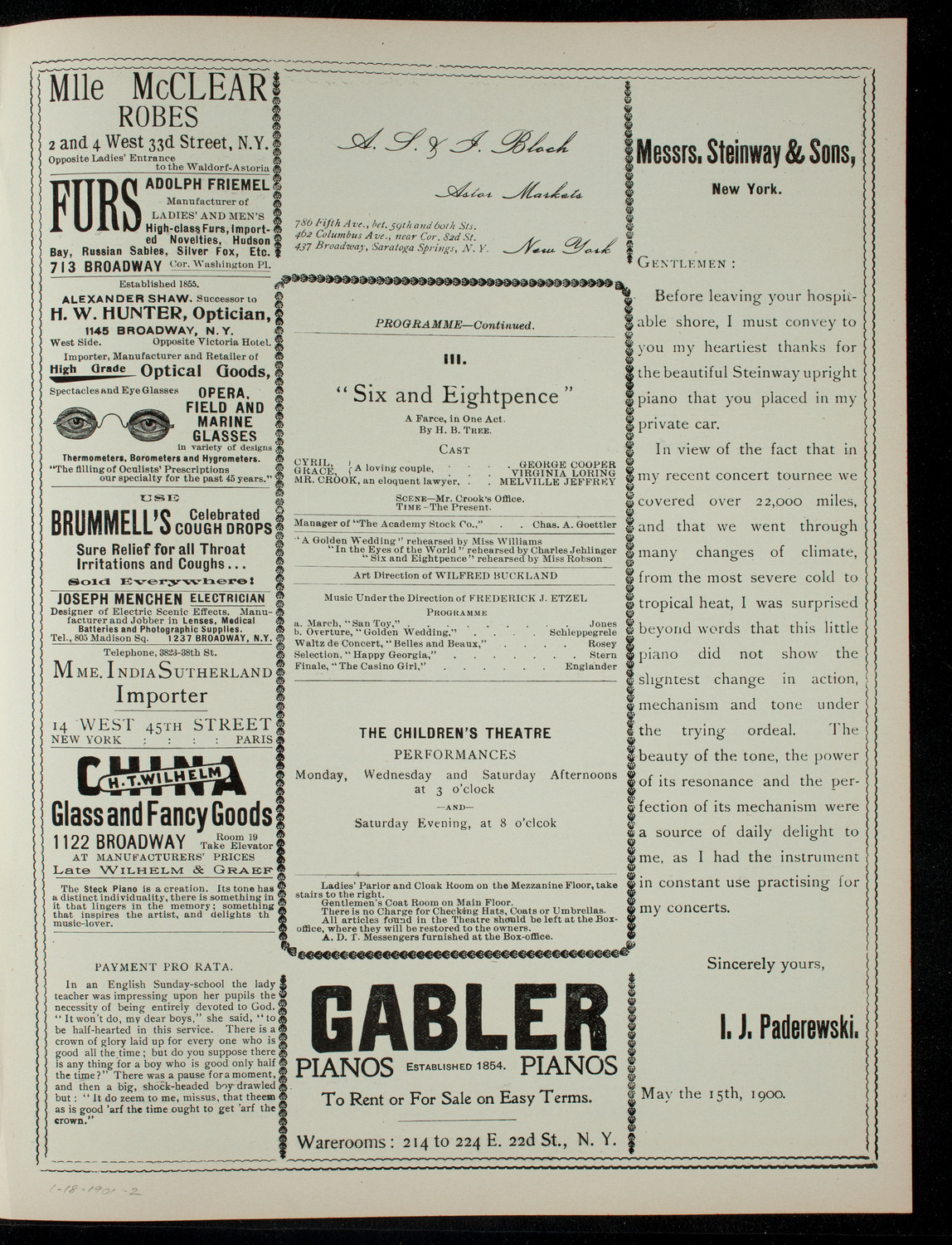 Academy Stock Company of the American Academy of Dramatic Arts and Empire Theatre Dramatic School, January 18, 1901, program page 3