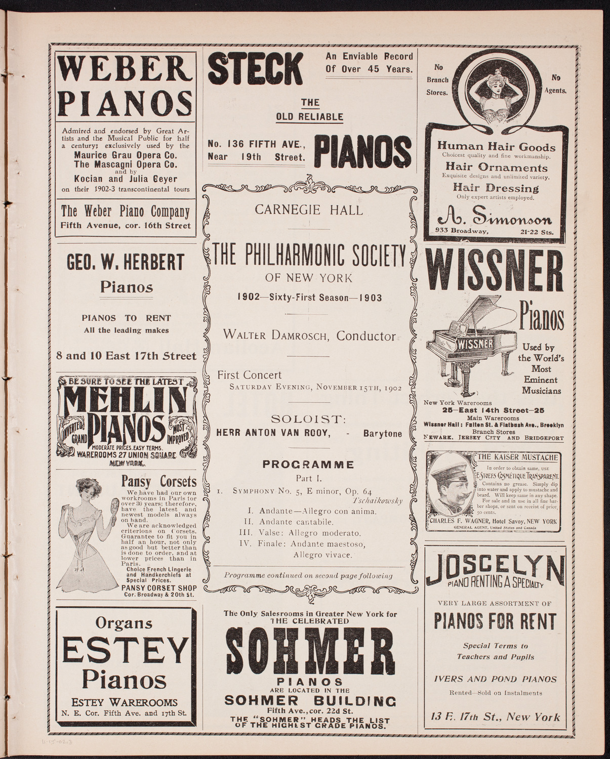 New York Philharmonic, November 15, 1902, program page 5