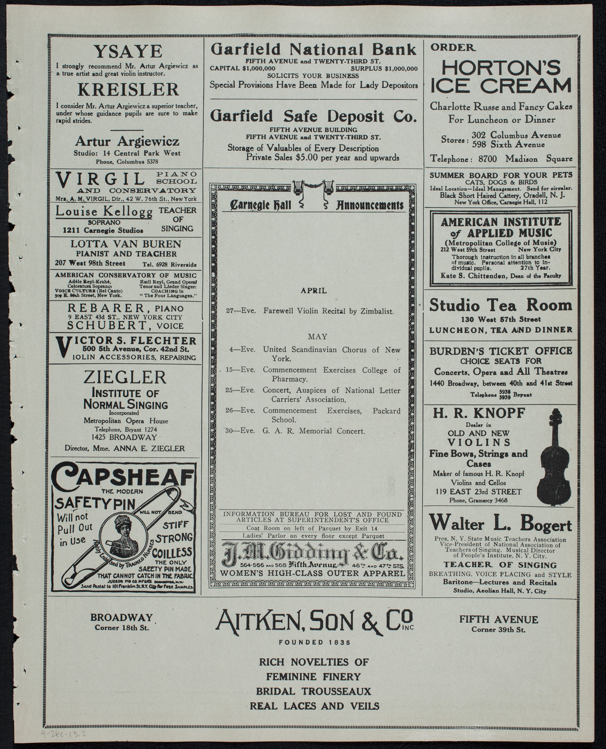 Russian Symphony Society of New York, April 26, 1913, program page 3