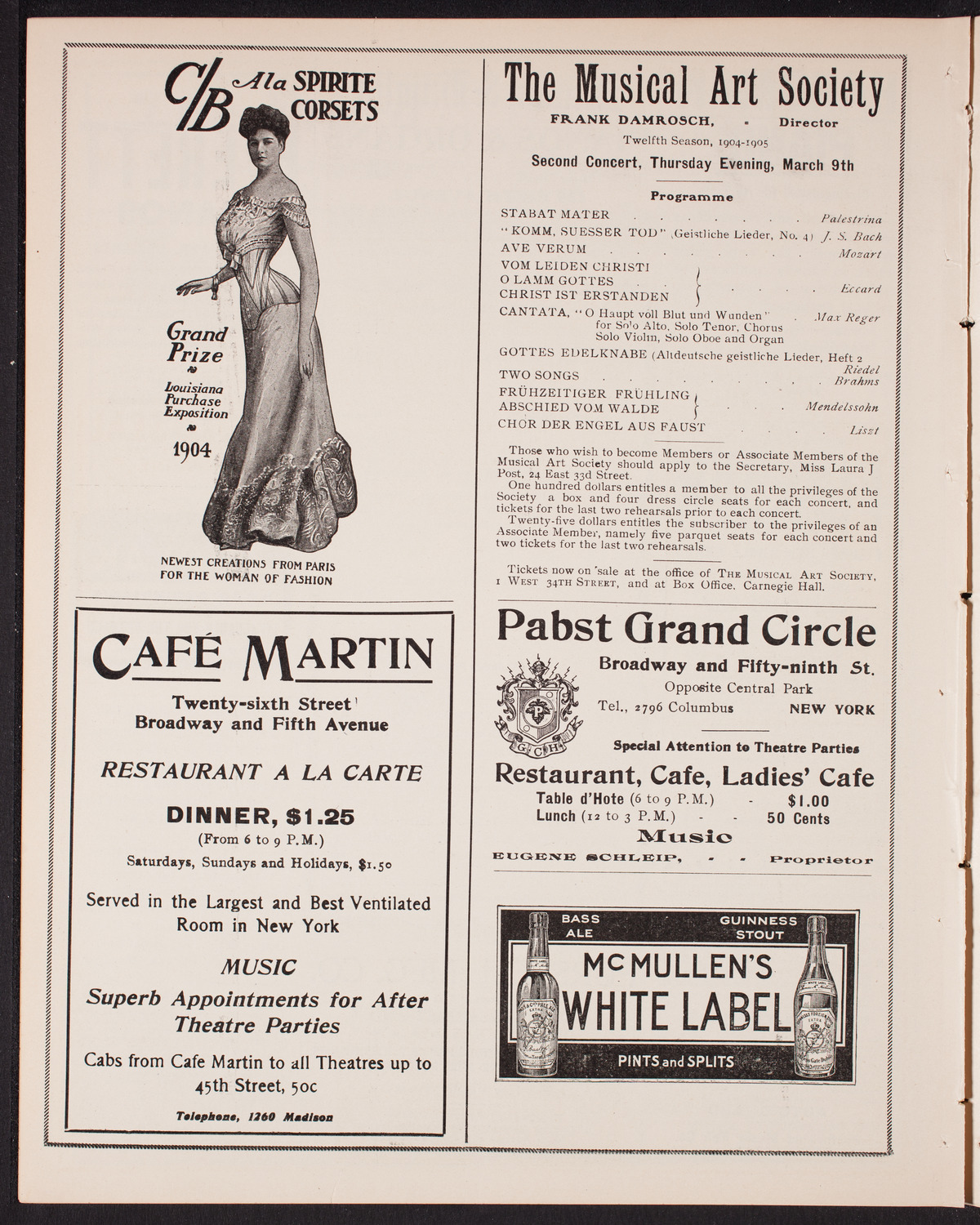 New York Symphony Orchestra, January 22, 1905, program page 8