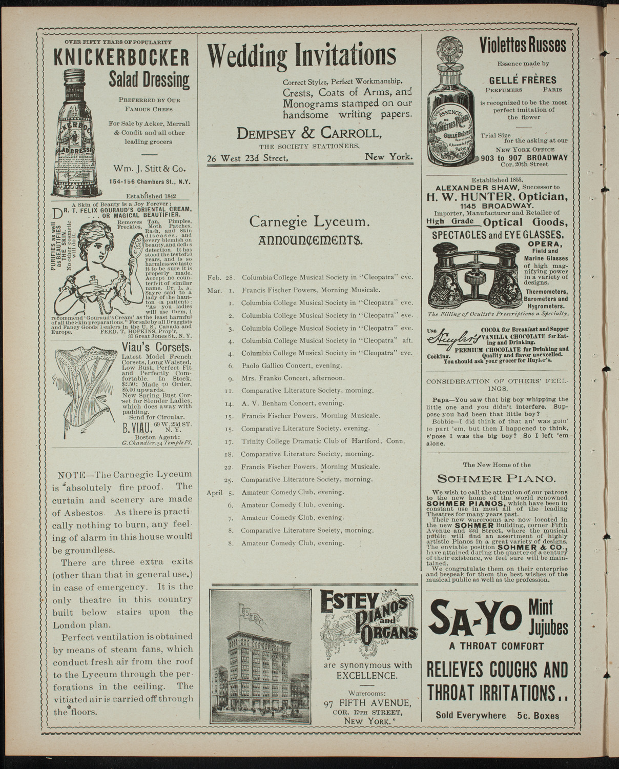 Columbia University Musical Society, February 28, 1899, program page 2