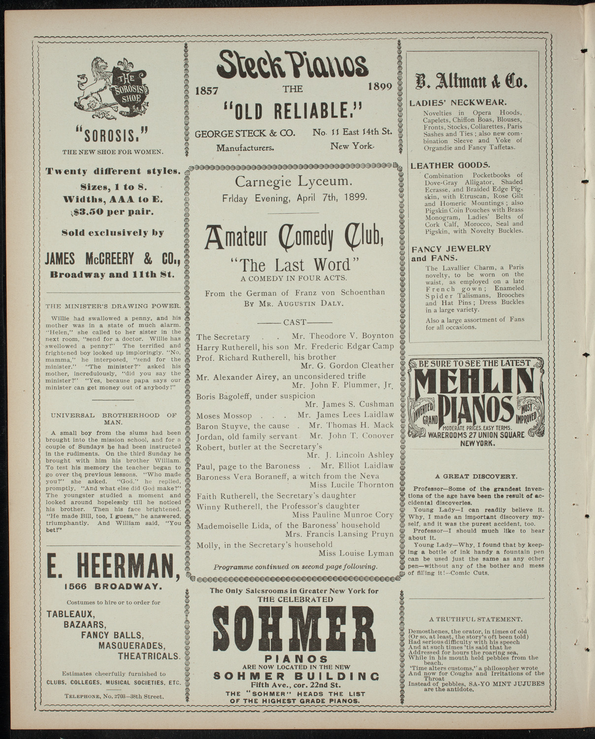 Amateur Comedy Club, April 7, 1899, program page 4