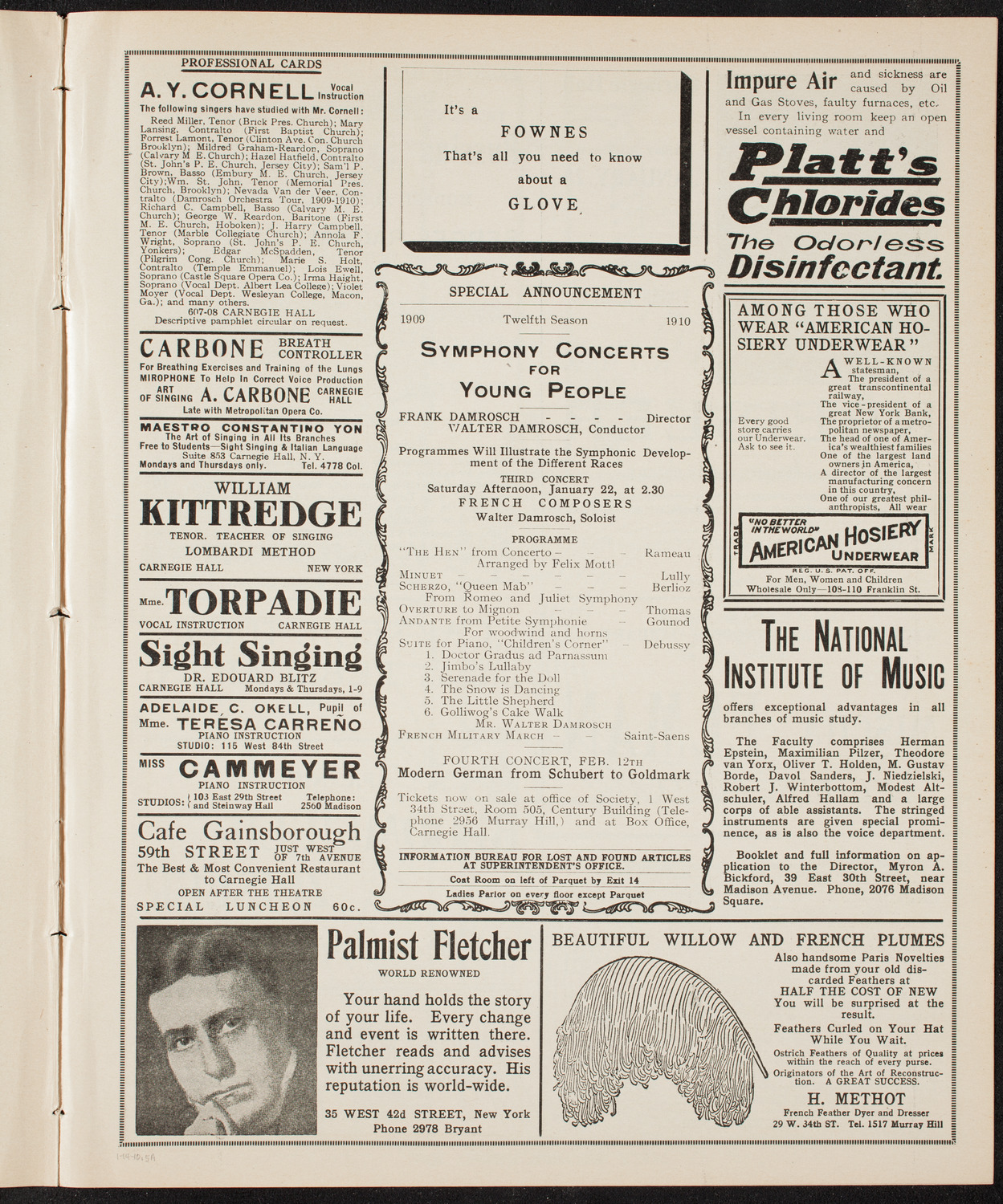 New York Philharmonic, January 14, 1910, program page 9