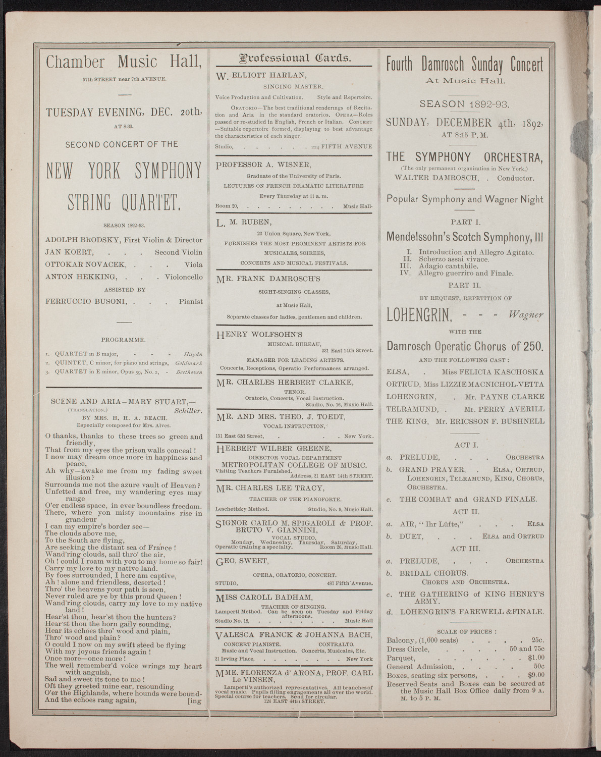 New York Symphony Orchestra, December 3, 1892, program page 2