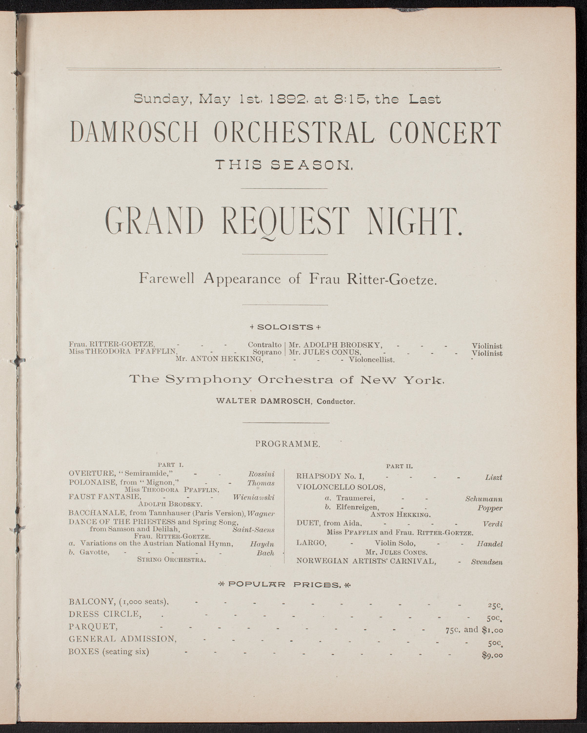 Oratorio Society of New York: Handel Festival, April 30, 1892, program page 11