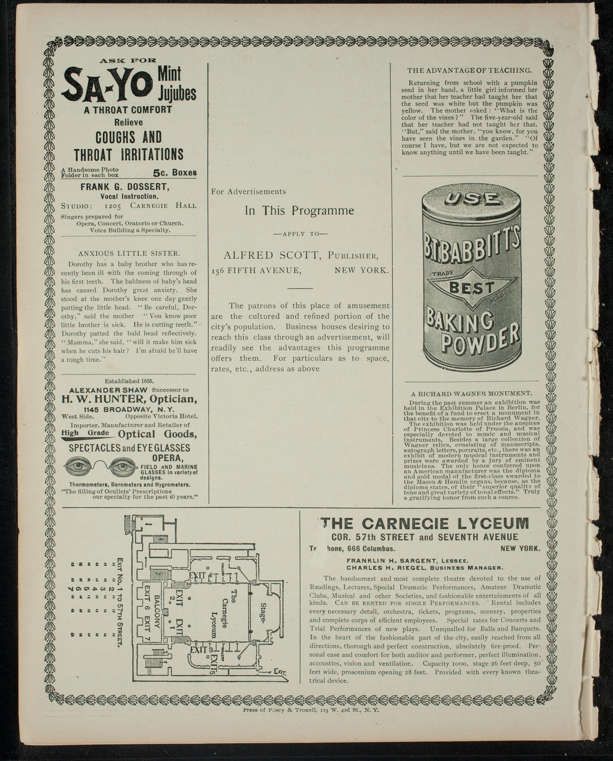 Grand Concert Given featuring William Zevy, May 27, 1900, program page 4