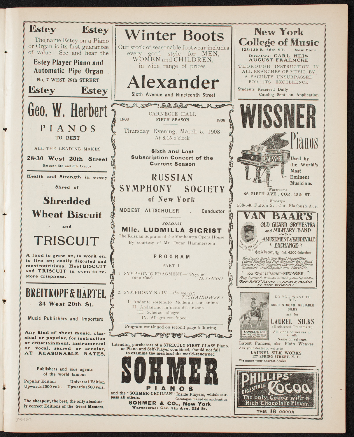 Russian Symphony Society of New York, March 5, 1908, program page 5