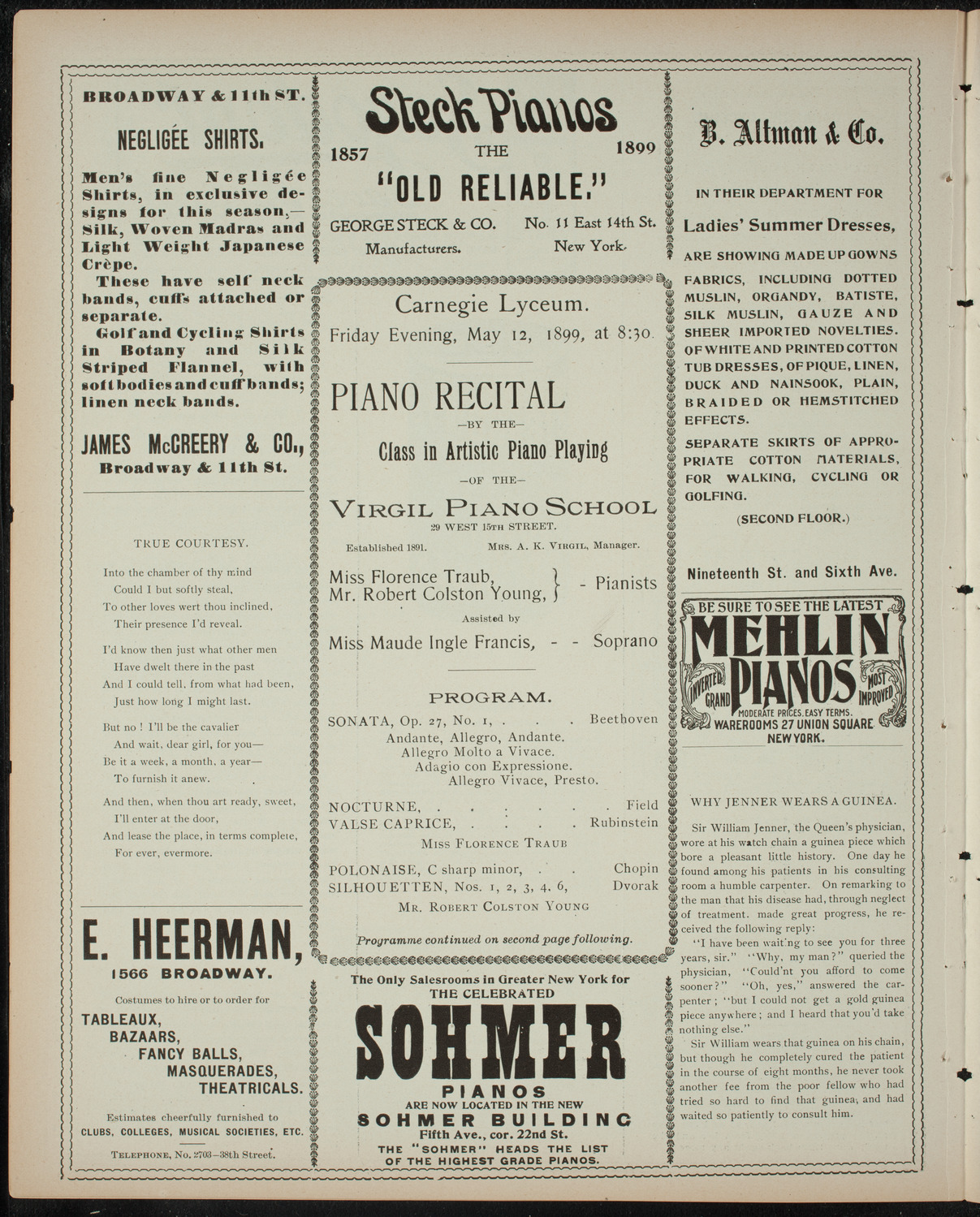 Virgil Piano School Student Recital, May 12, 1899, program page 4