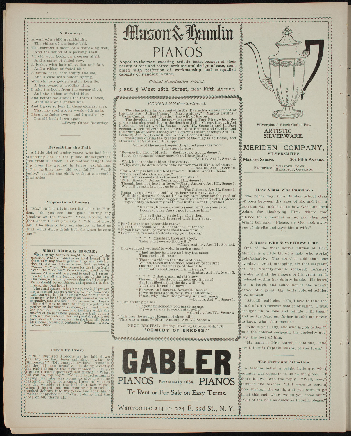 Shakespeare Recital by Marshall Darrach, October 21, 1898, program page 6