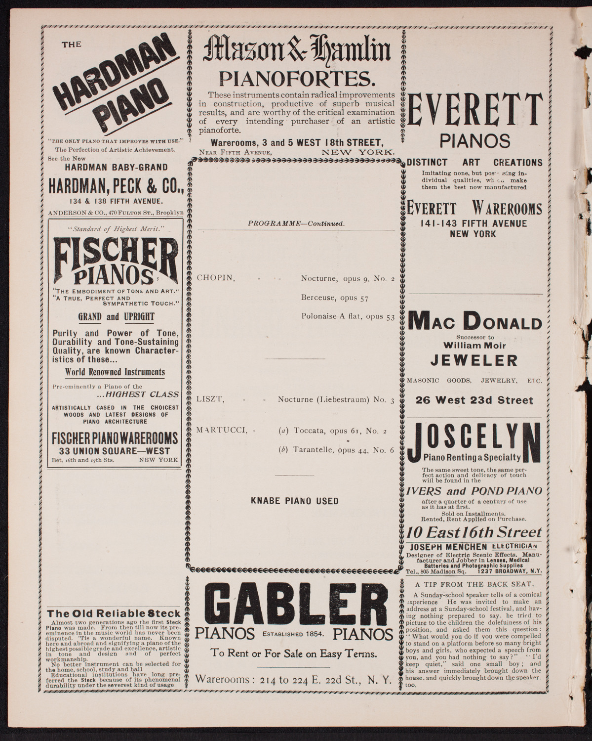 Enrico Toselli, Piano, January 15, 1901, program page 6
