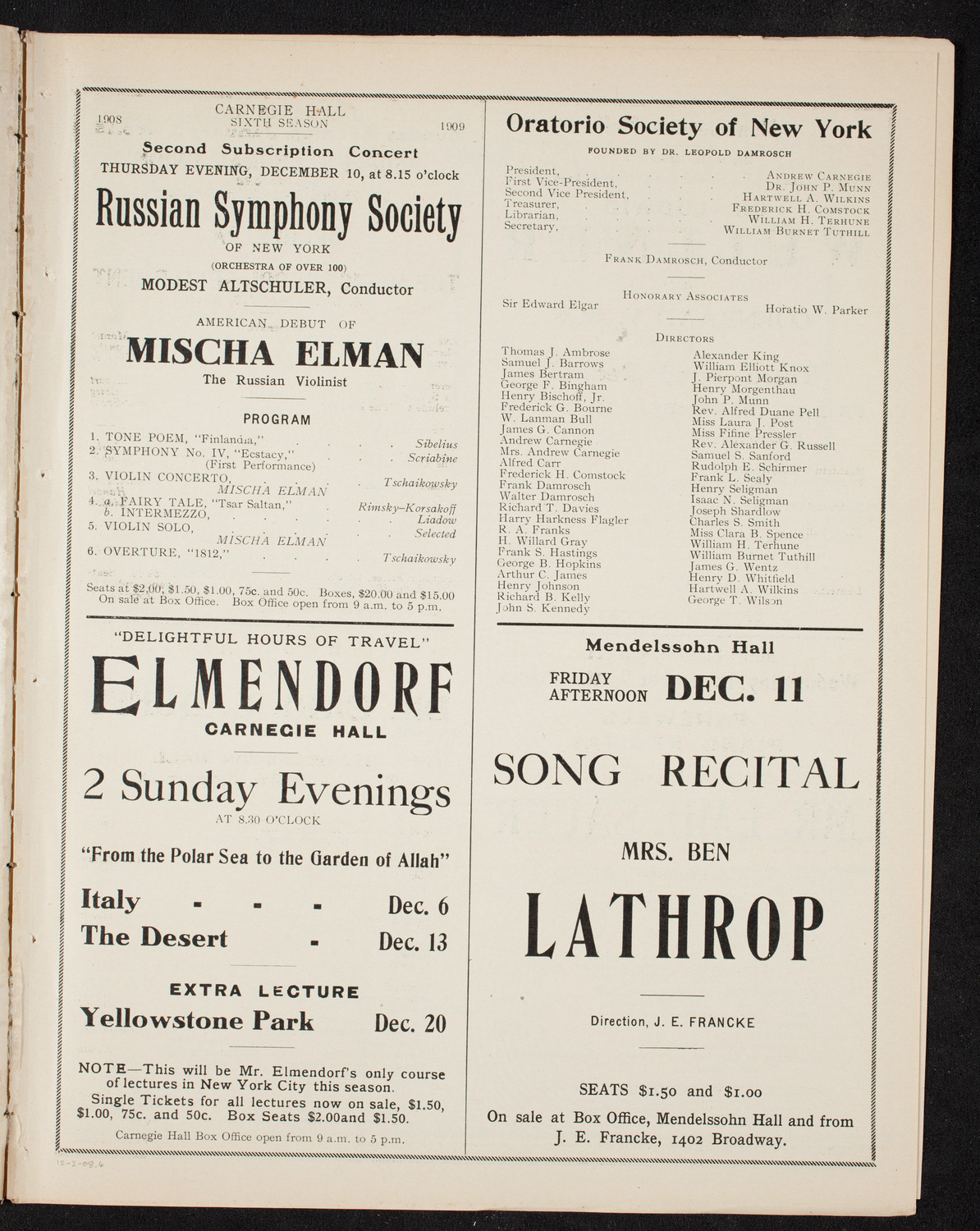 Oratorio Society of New York, December 2, 1908, program page 11