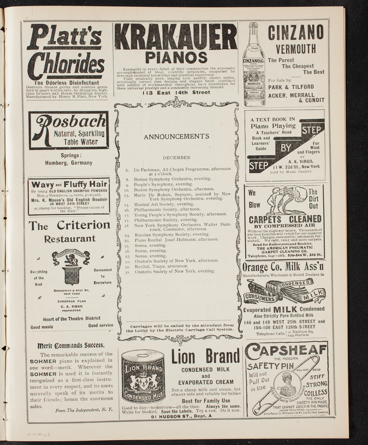 Sousa and His Band, December 4, 1904, program page 3