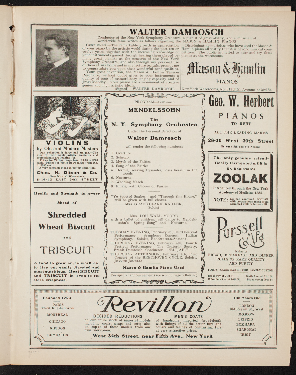 Ben Greet Players with New York Symphony Orchestra: Mendelssohn Centennial Festival, February 1, 1909, program page 7