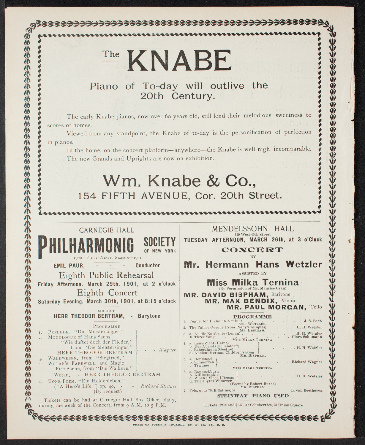 David Bispham, Baritone, March 24, 1901, program page 8