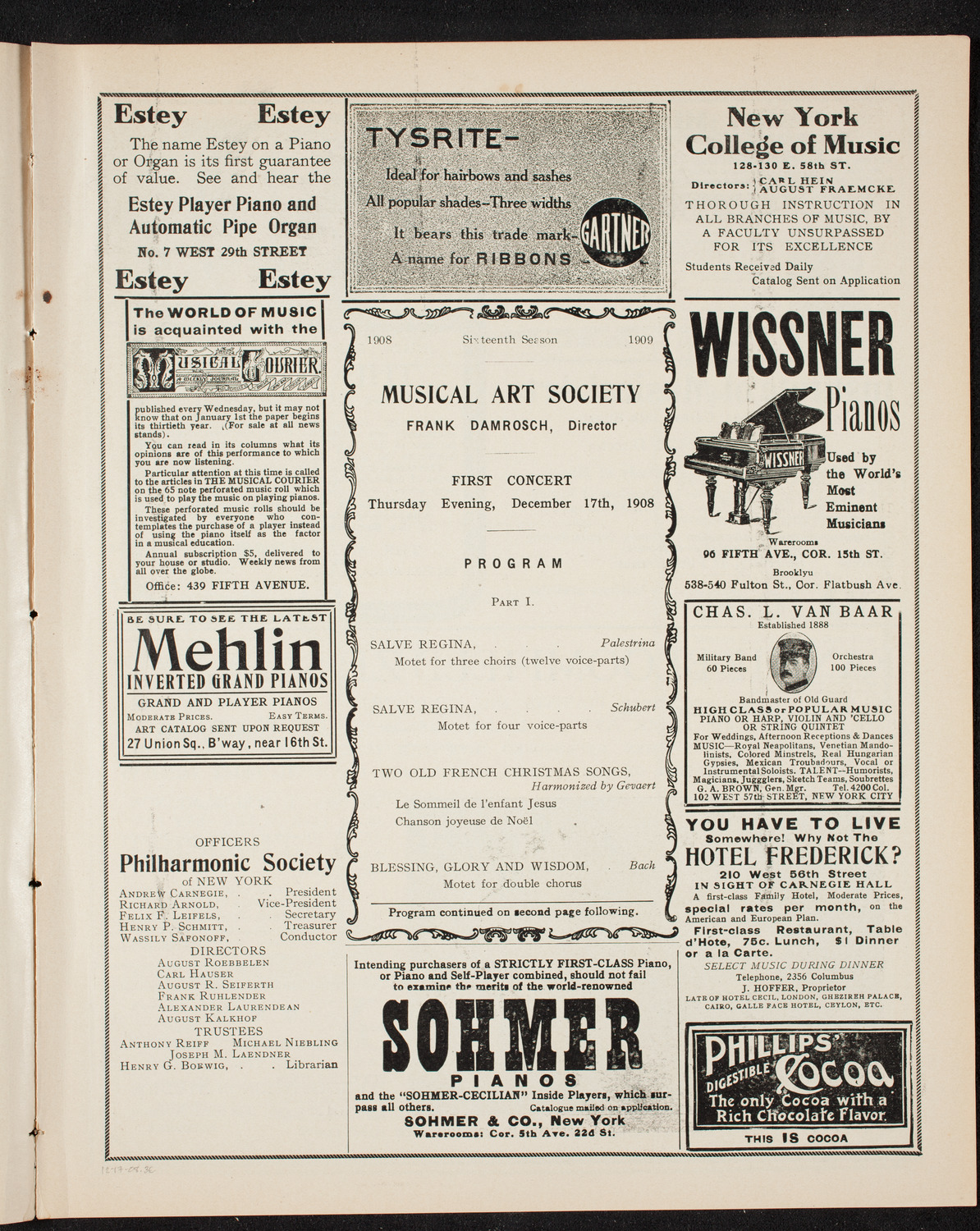 Musical Art Society of New York, December 17, 1908, program page 5