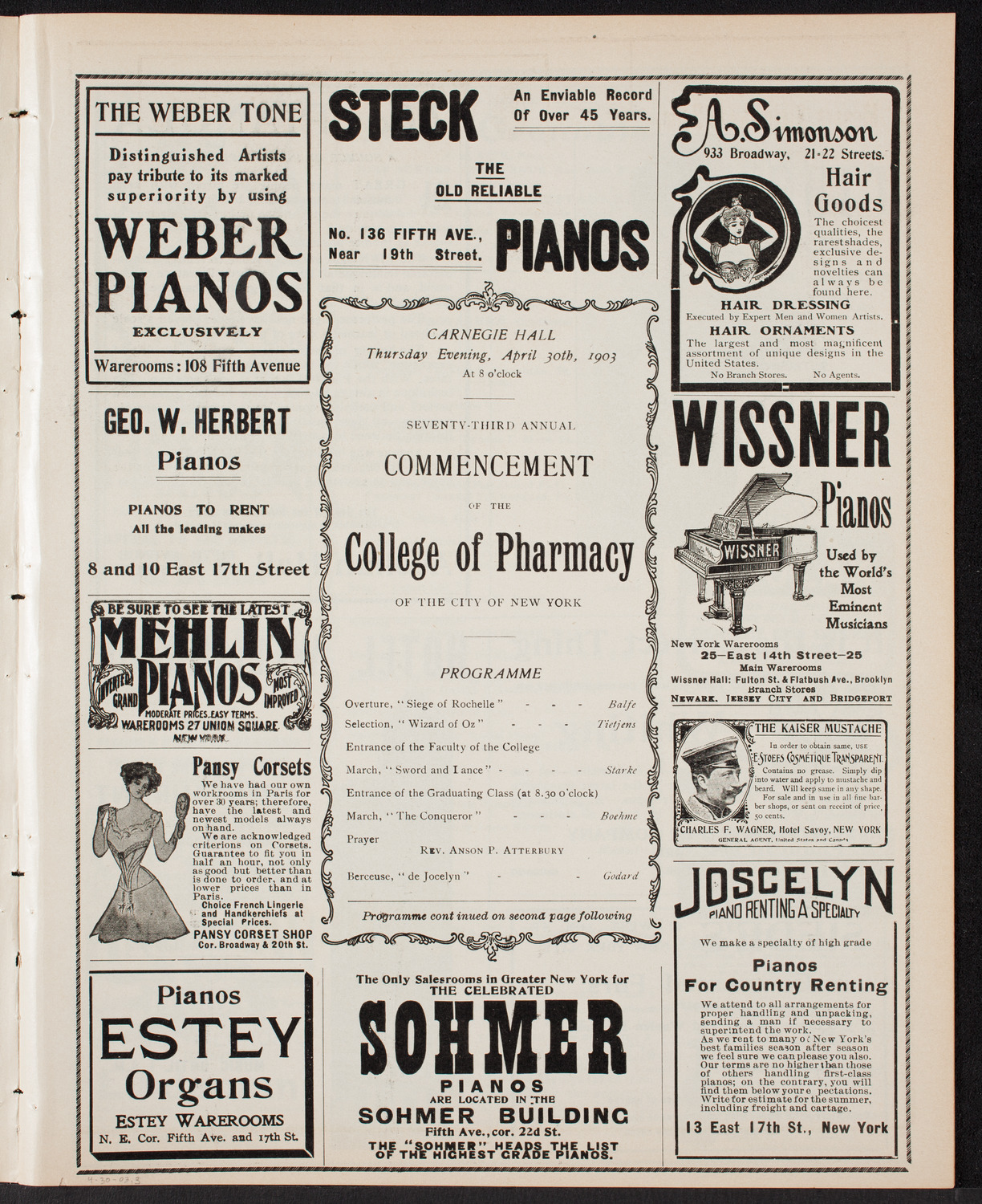 Graduation: College of Pharmacy of the City of New York, April 30, 1903, program page 5