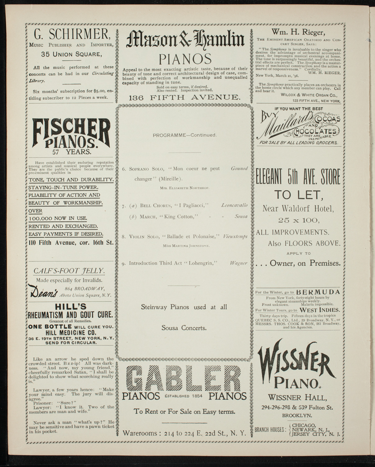 Sousa and His Men, December 27, 1896, program page 6