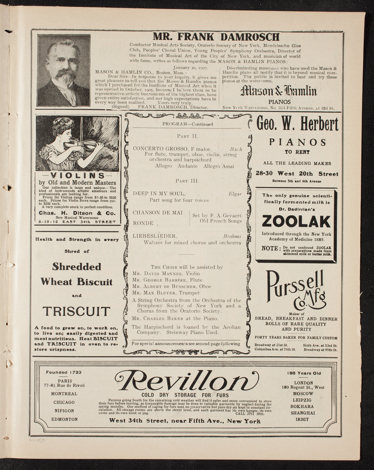 Musical Art Society of New York, March 11, 1909, program page 7