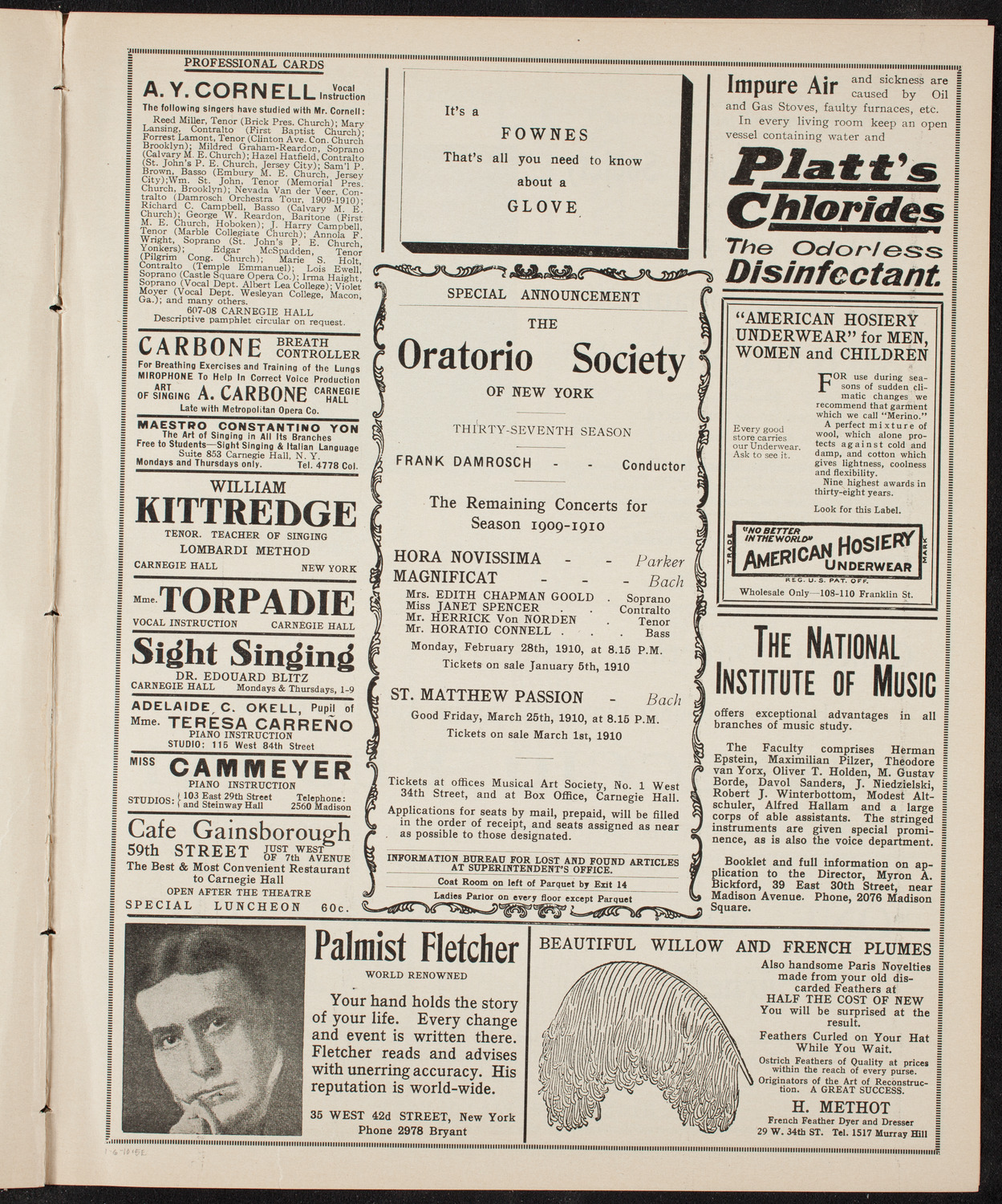 New York Philharmonic, January 6, 1910, program page 9